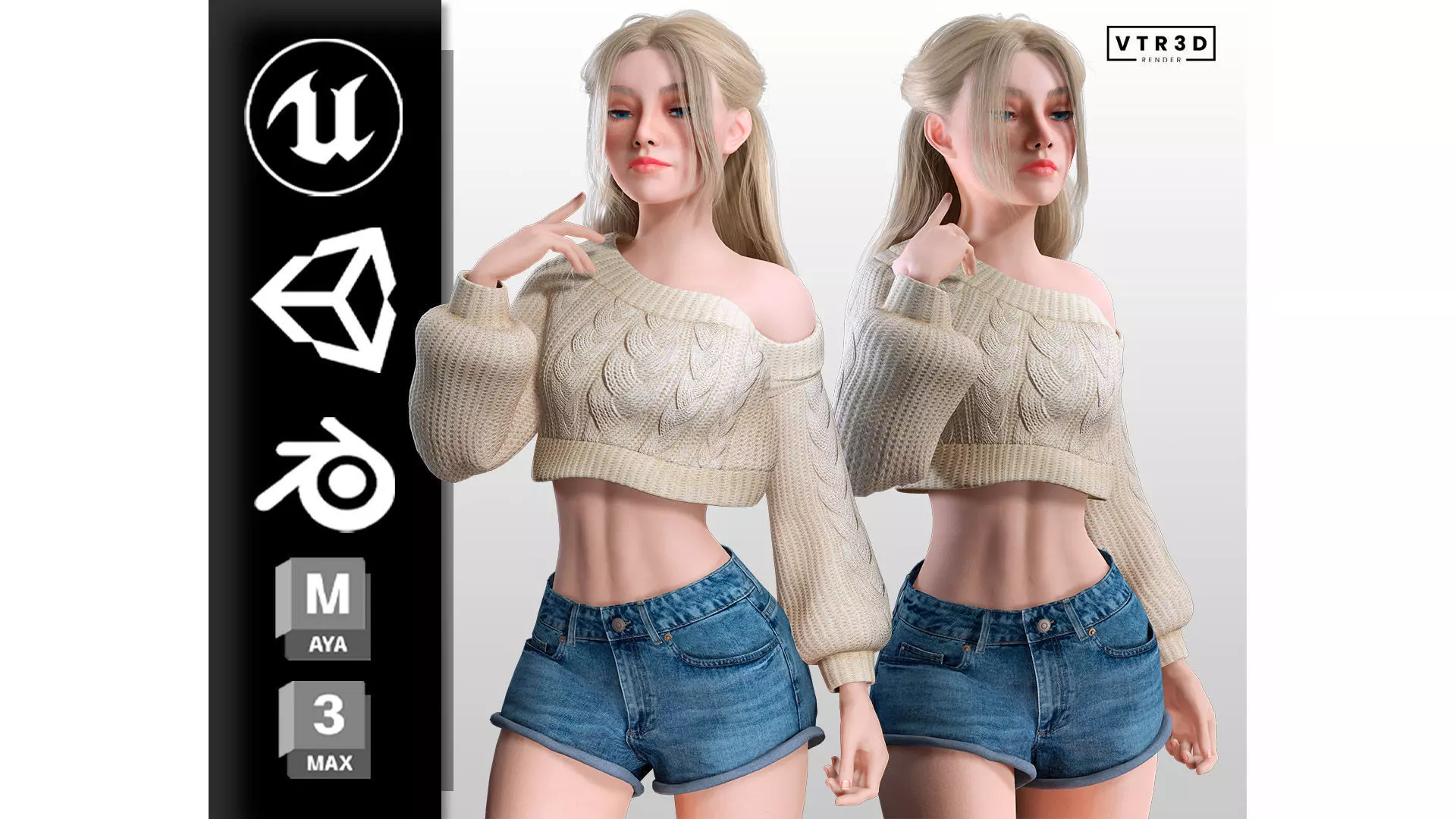 Stylized Female Character Cartoon Casual Outfit Low-poly 3D model_0