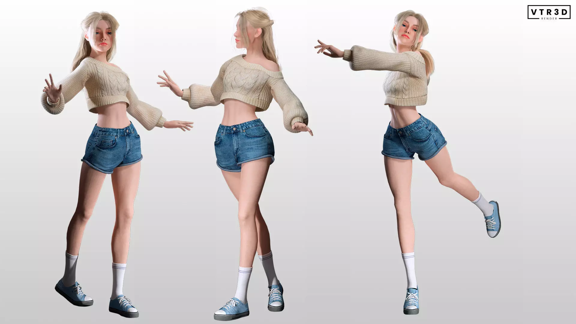 Stylized Female Character Cartoon Casual Outfit Low-poly 3D model_4