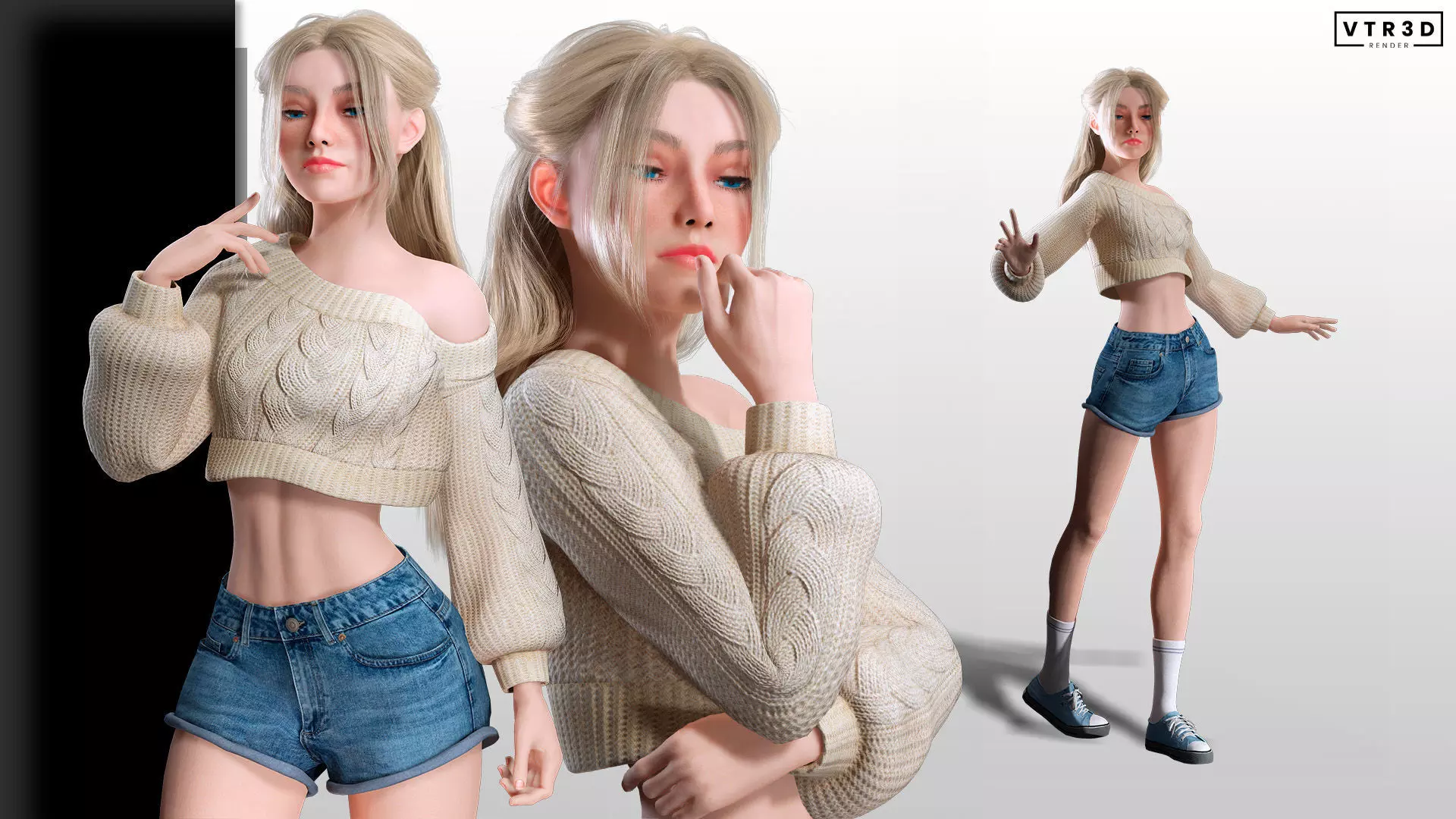 Stylized Female Character Cartoon Casual Outfit Low-poly 3D model_2