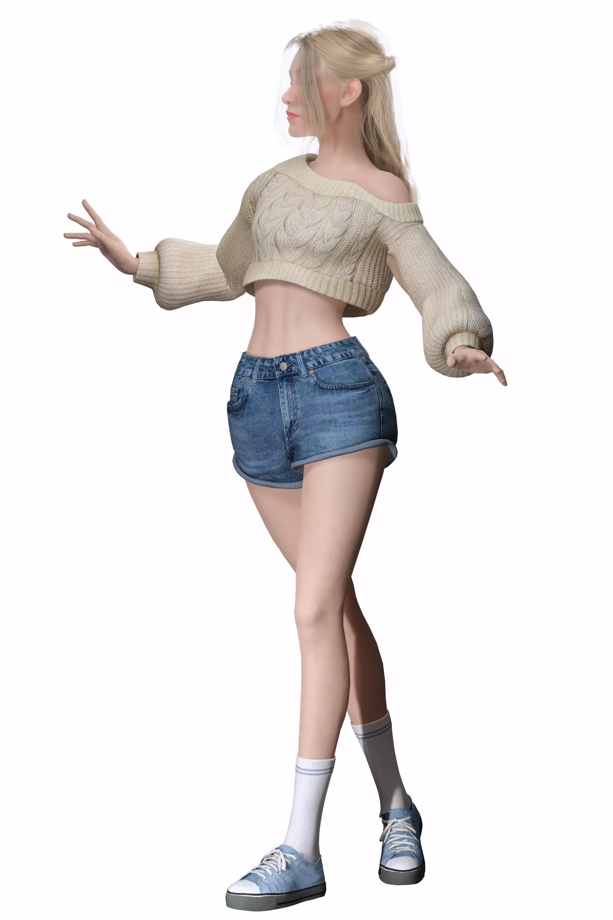 Stylized Female Character Cartoon Casual Outfit Low-poly 3D model_20