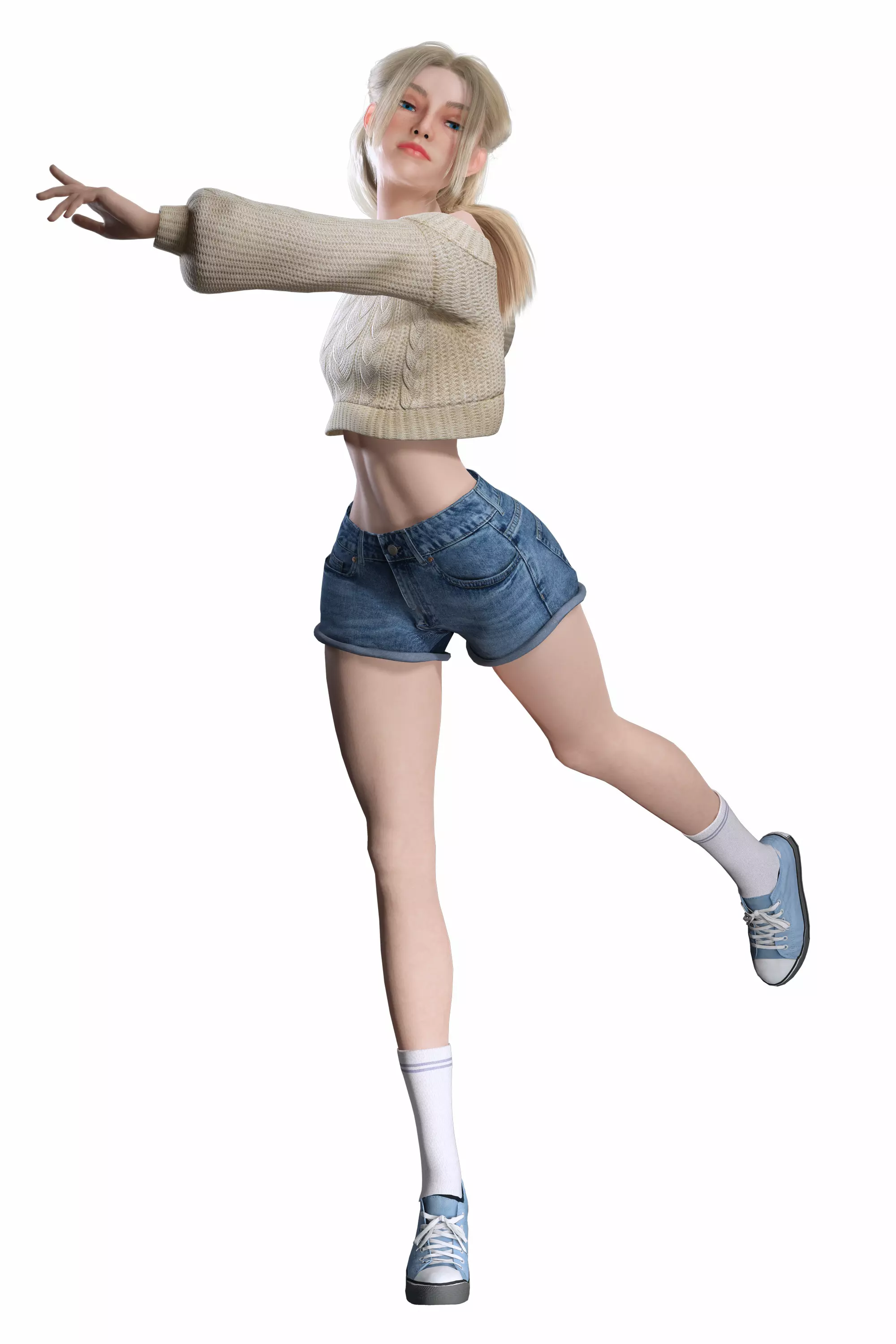 Stylized Female Character Cartoon Casual Outfit Low-poly 3D model_16