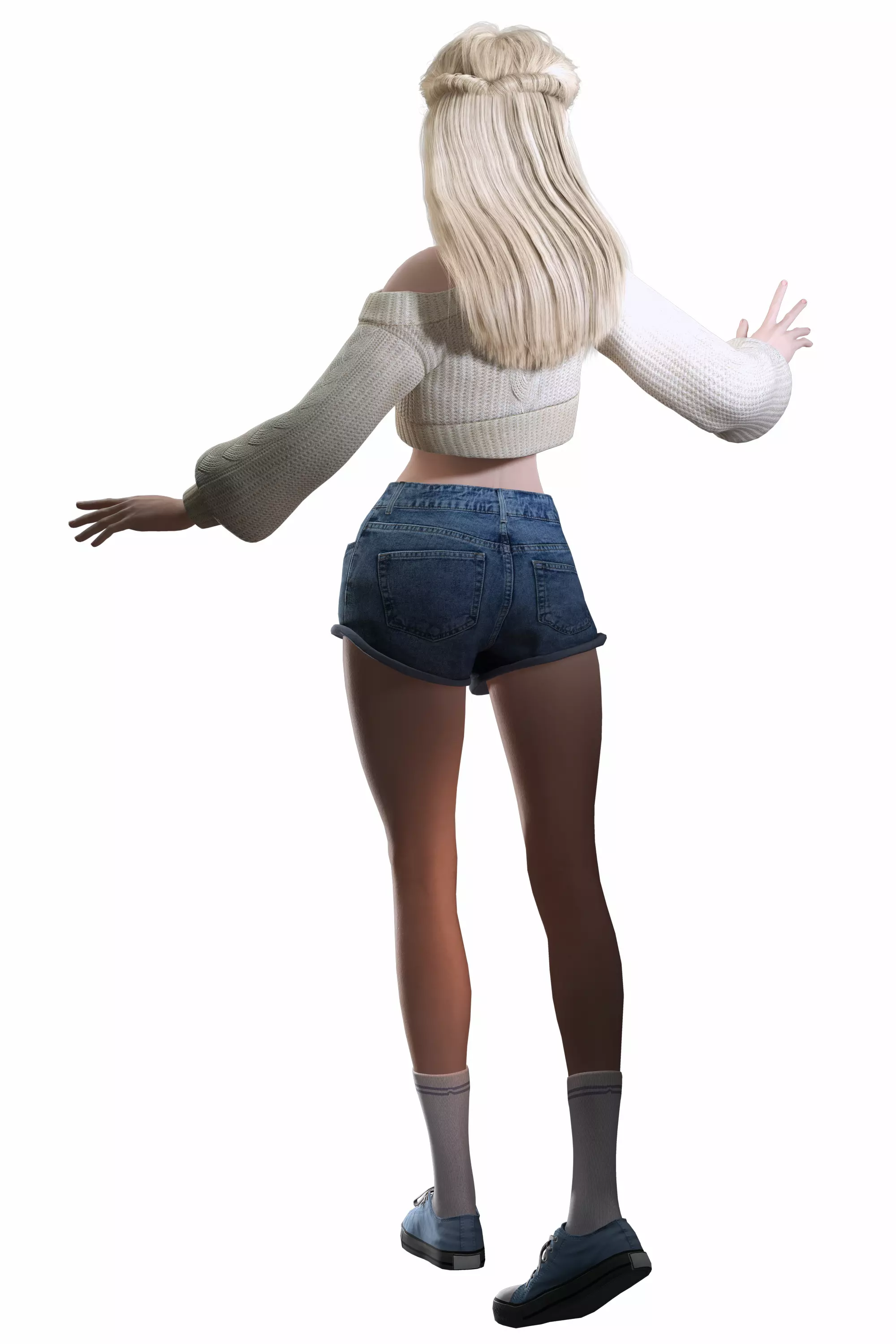 Stylized Female Character Cartoon Casual Outfit Low-poly 3D model_21