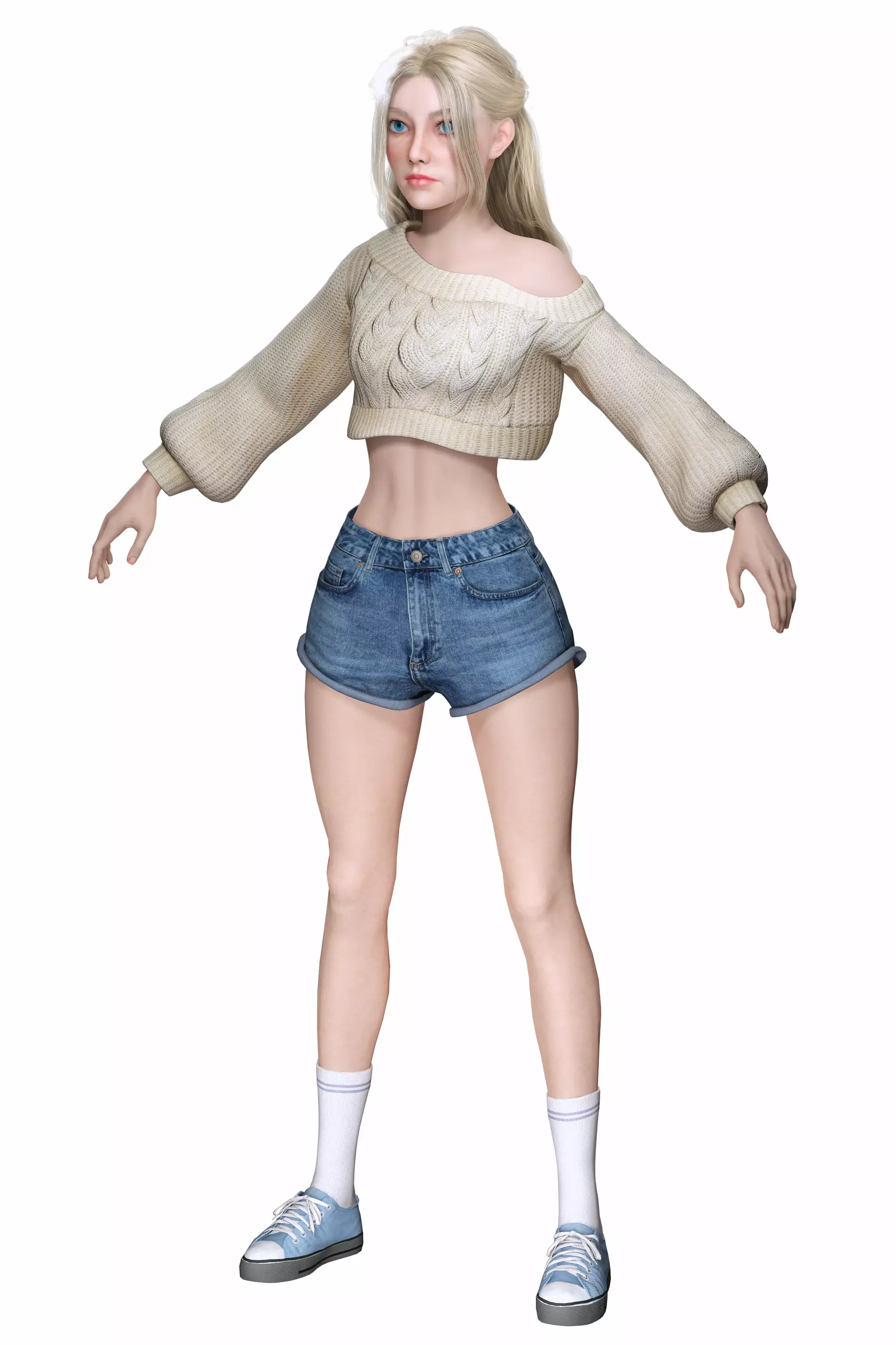 Stylized Female Character Cartoon Casual Outfit Low-poly 3D model_24