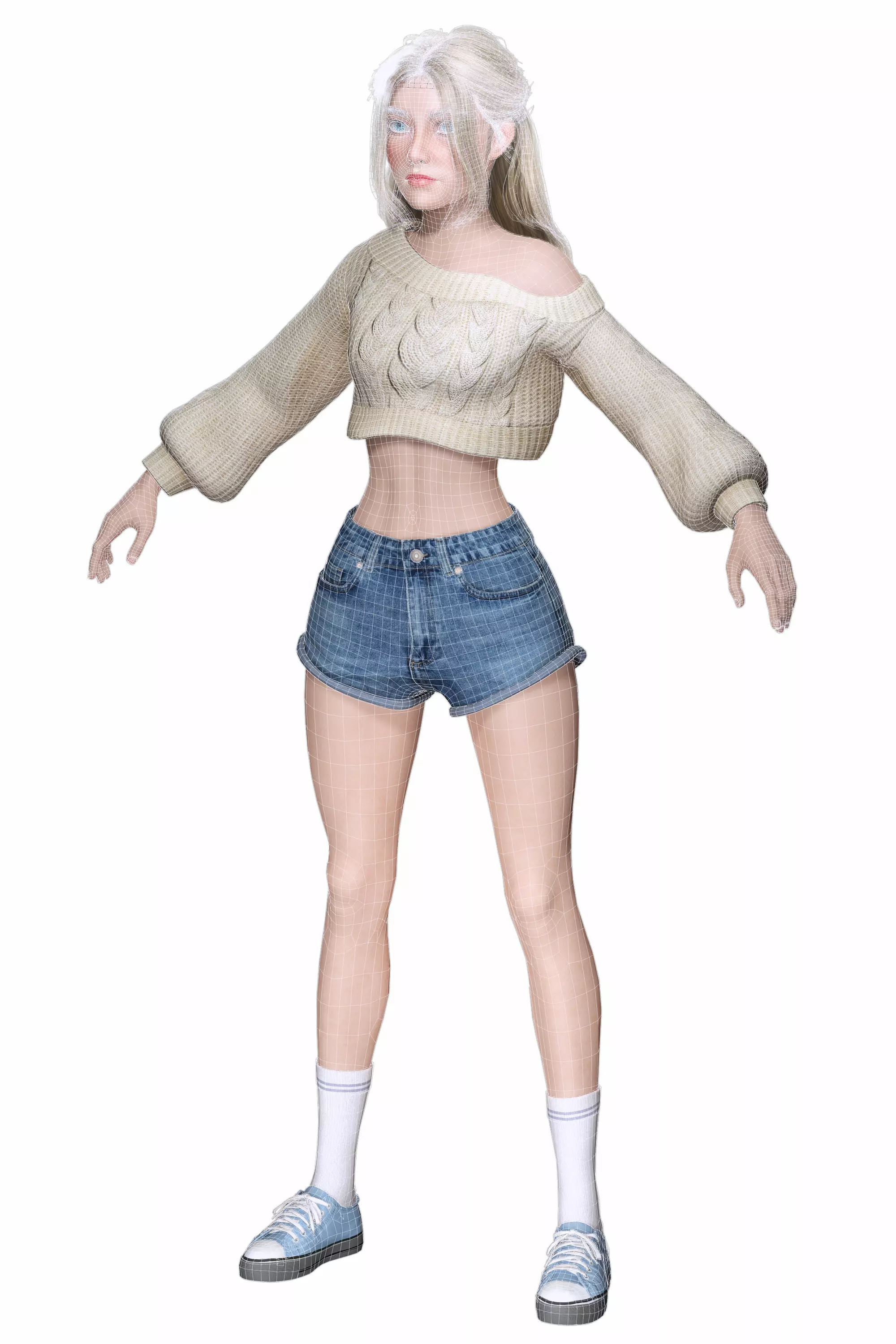 Stylized Female Character Cartoon Casual Outfit Low-poly 3D model_19