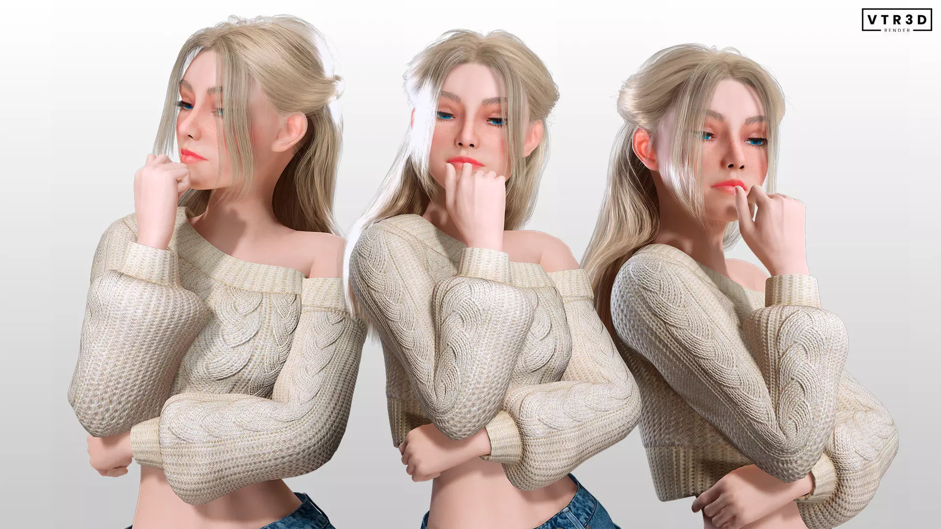 Stylized Female Character Cartoon Casual Outfit Low-poly 3D model_3