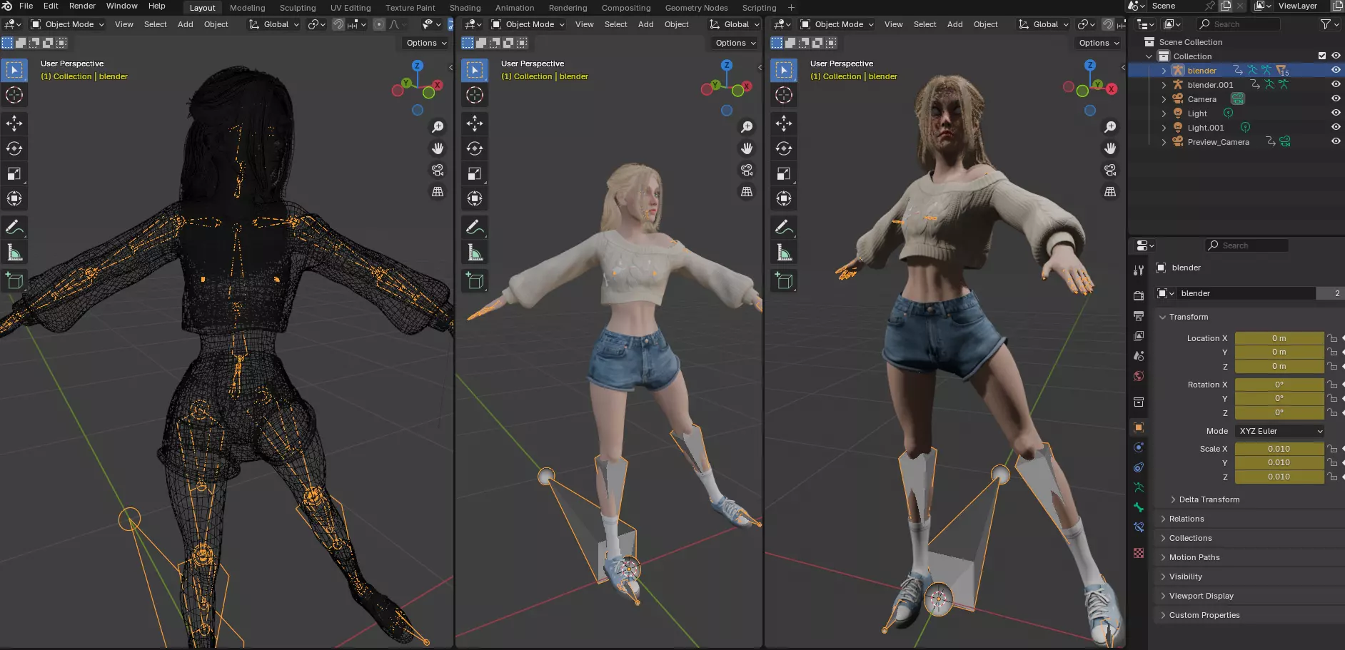 Stylized Female Character Cartoon Casual Outfit Low-poly 3D model_7