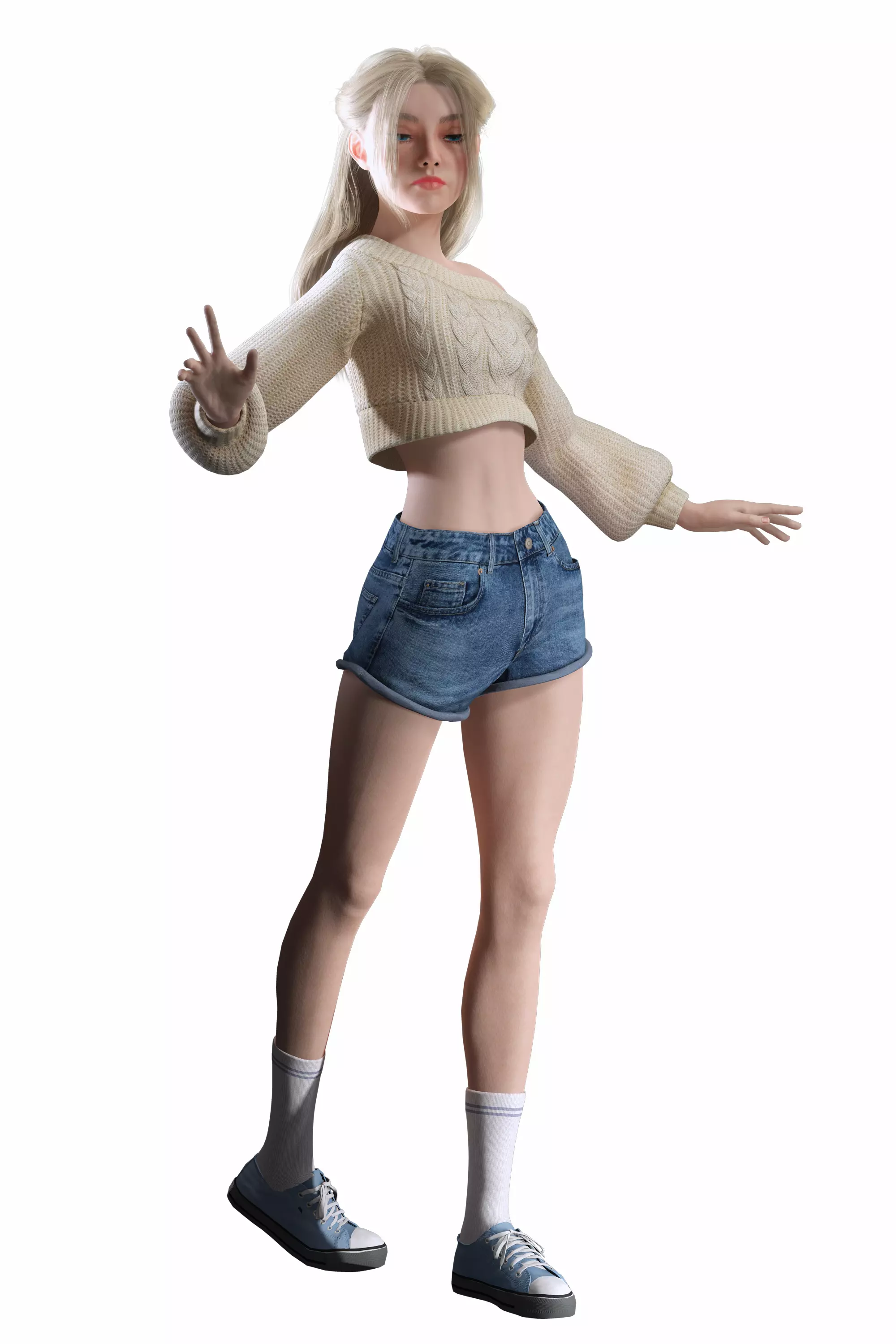 Stylized Female Character Cartoon Casual Outfit Low-poly 3D model_23