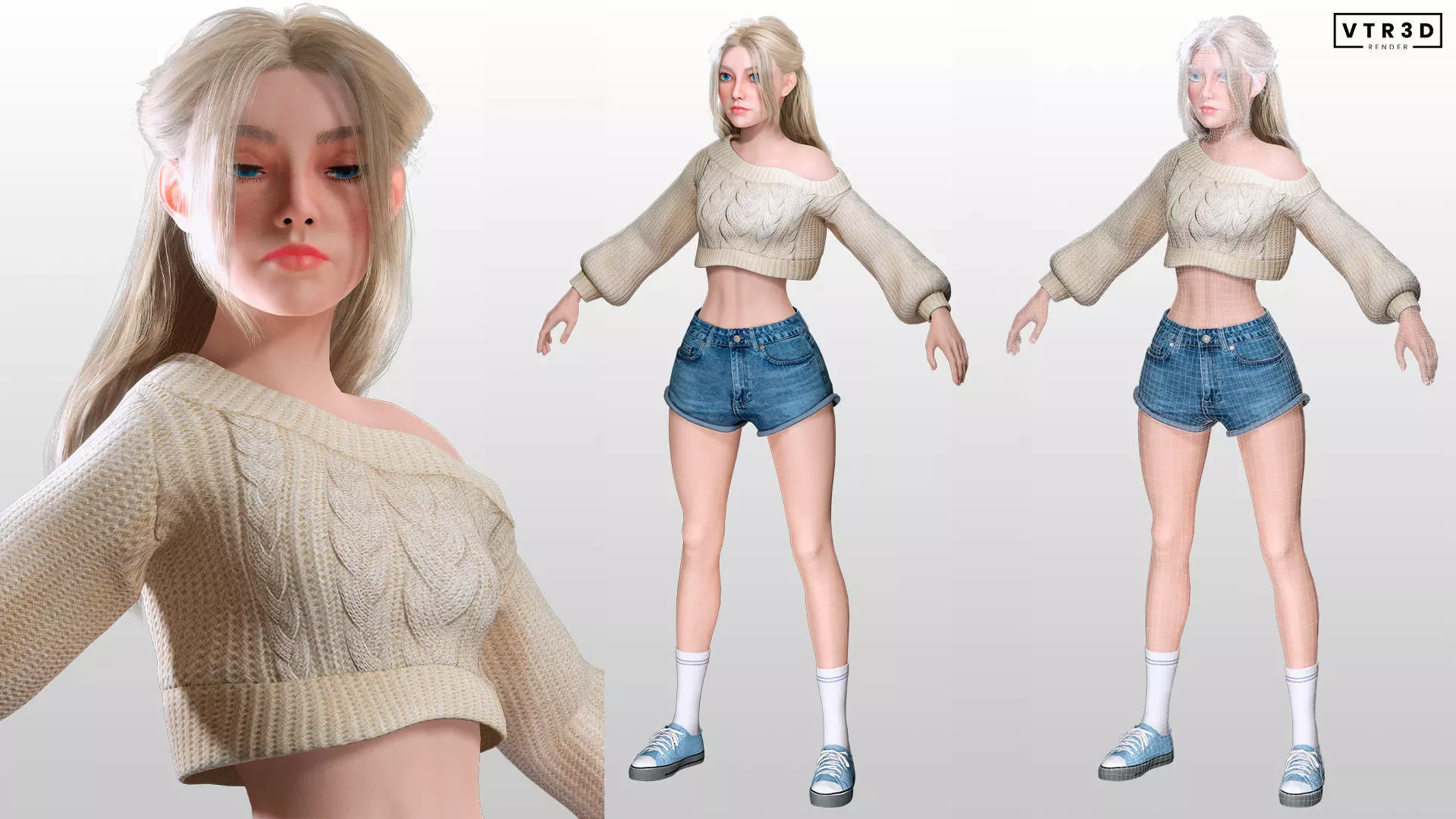 Stylized Female Character Cartoon Casual Outfit Low-poly 3D model_6