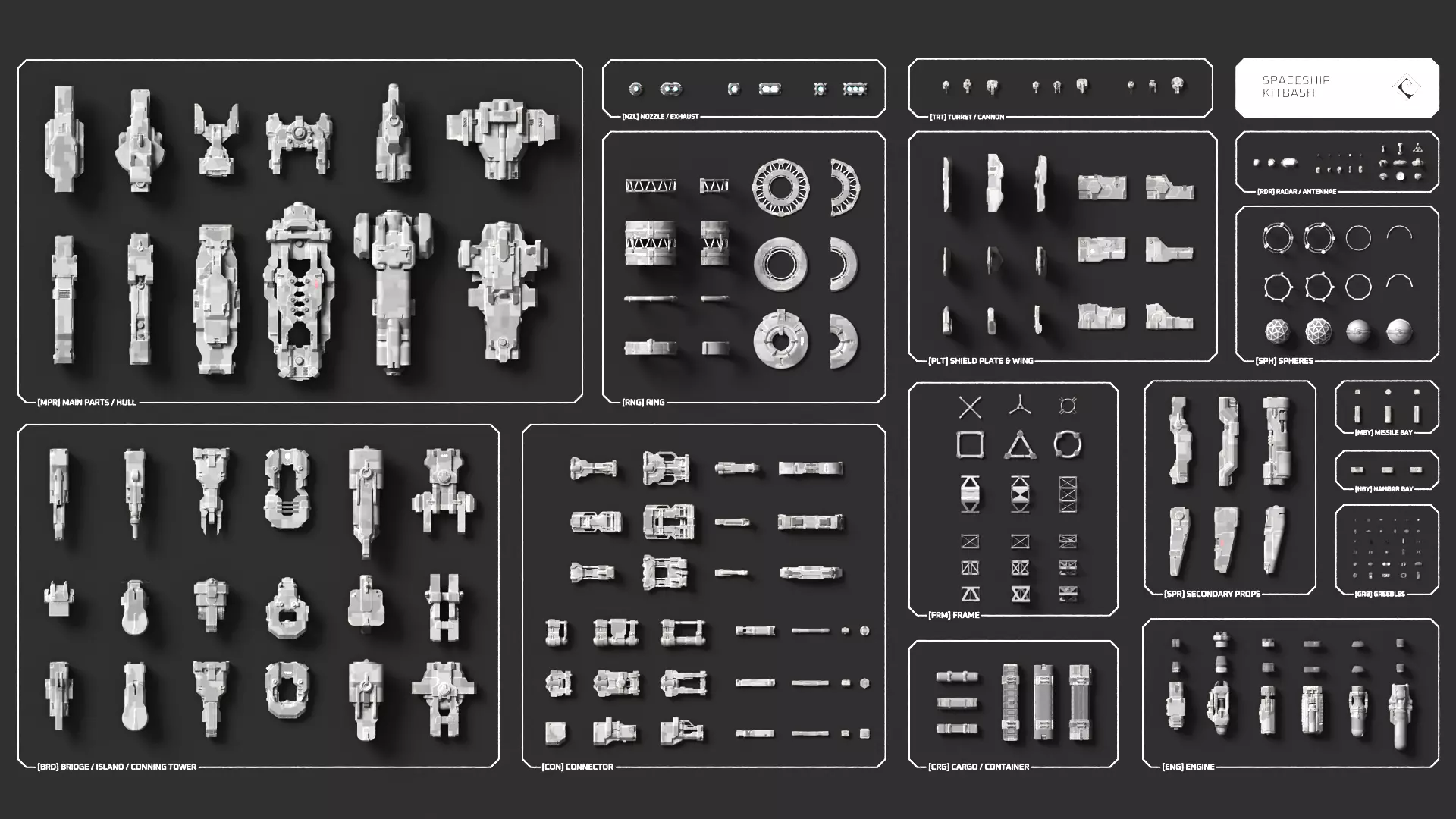 Spaceship Kitbash Pack Free 3D model_1