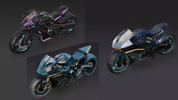 Cyberpunk Motorcycles Bundle 3D Models PBR