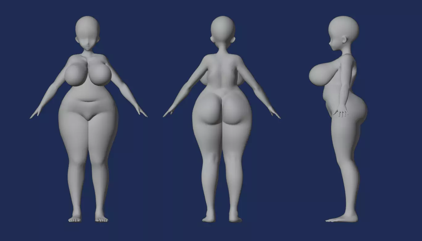 Anime 3D Girl Base Mesh with Basic Rig 3D model_1
