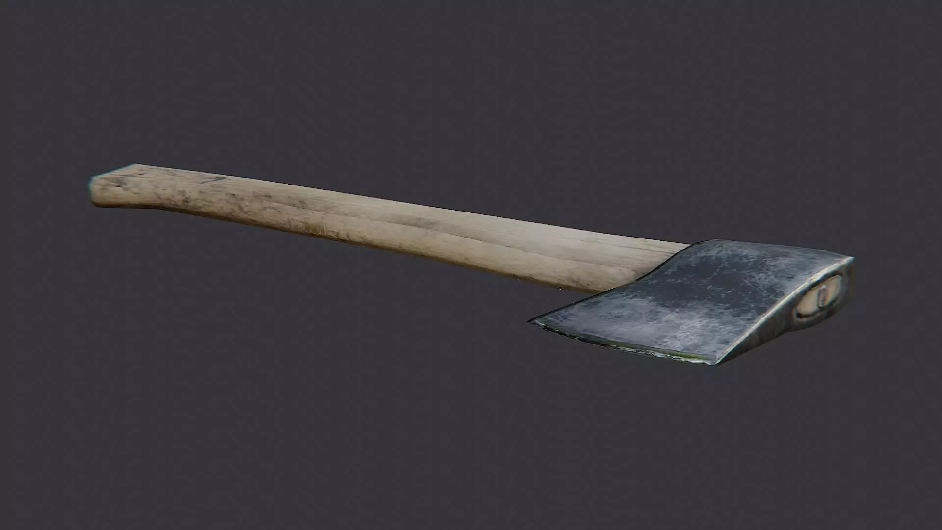 Wooden Hand Axe with Metal Head Low-poly 3D model_1