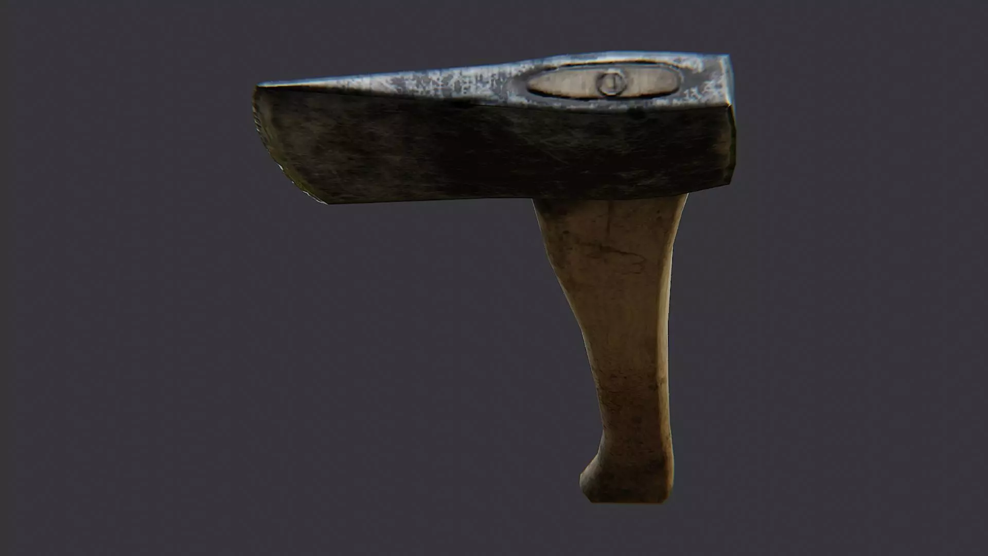 Wooden Hand Axe with Metal Head Low-poly 3D model_5