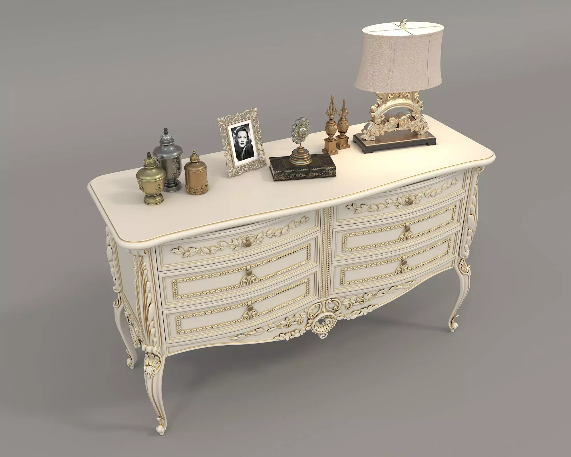 Classic European style Sideboard and Decoration 5 3D model_1