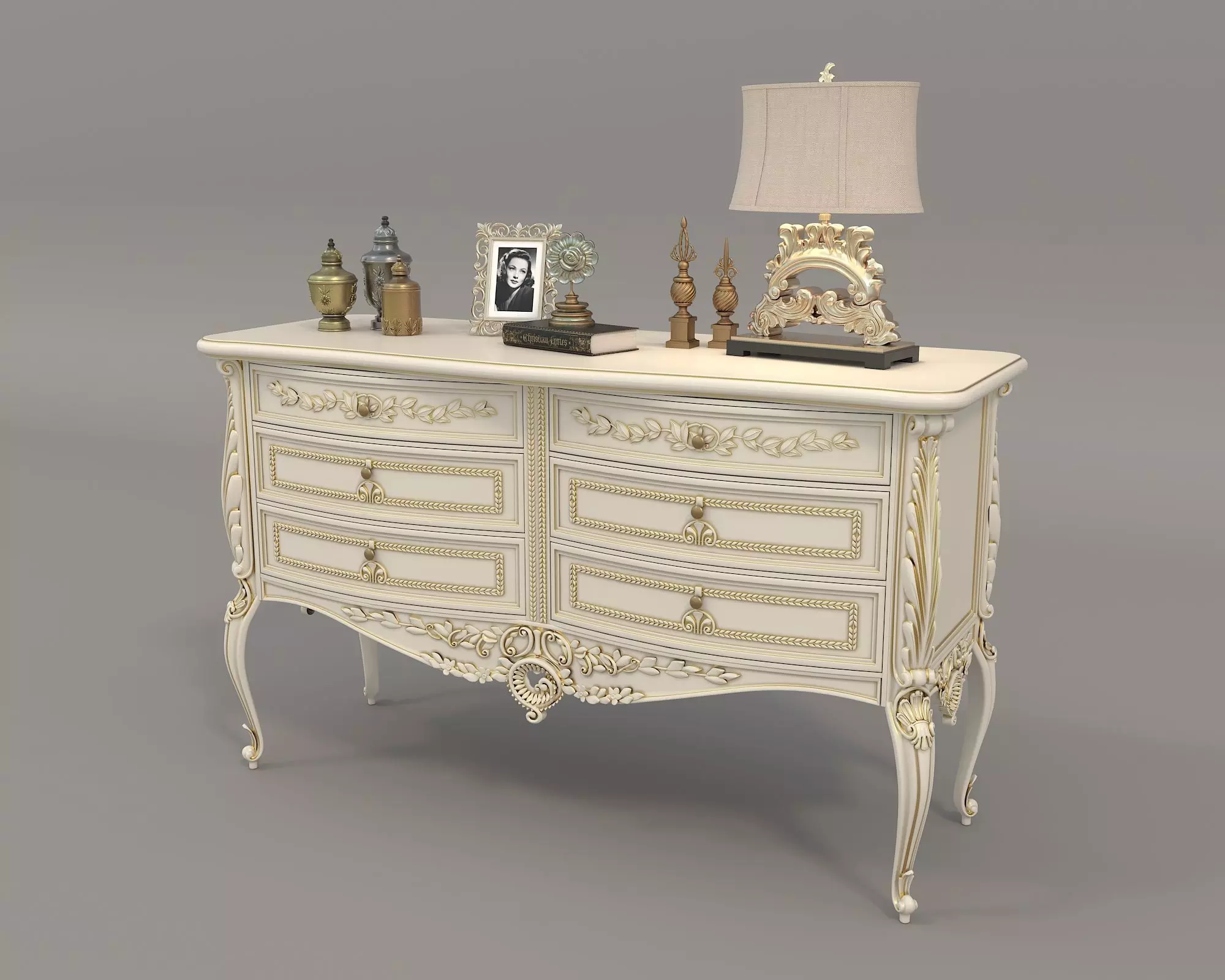 Classic European style Sideboard and Decoration 5 3D model_3