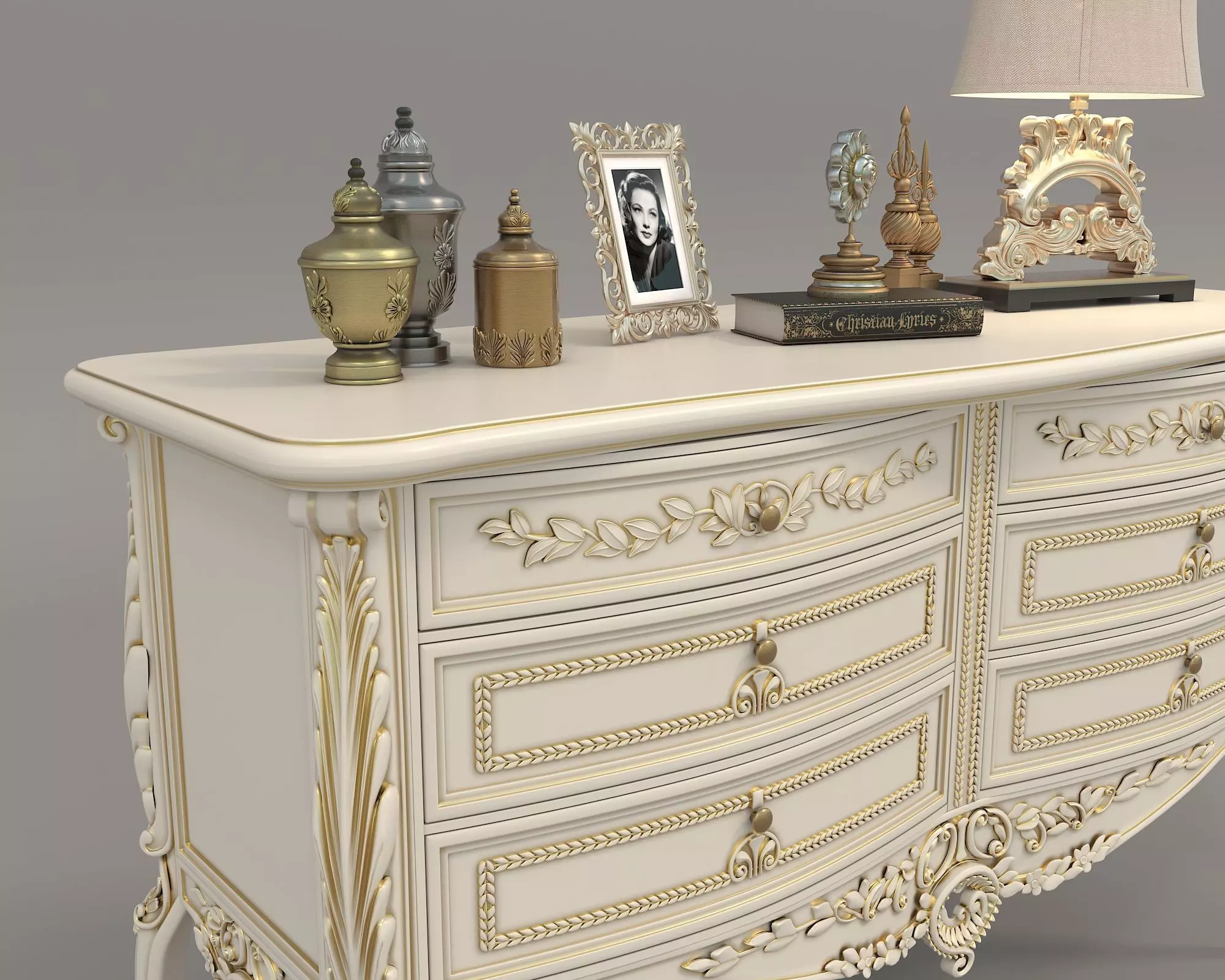 Classic European style Sideboard and Decoration 5 3D model_6
