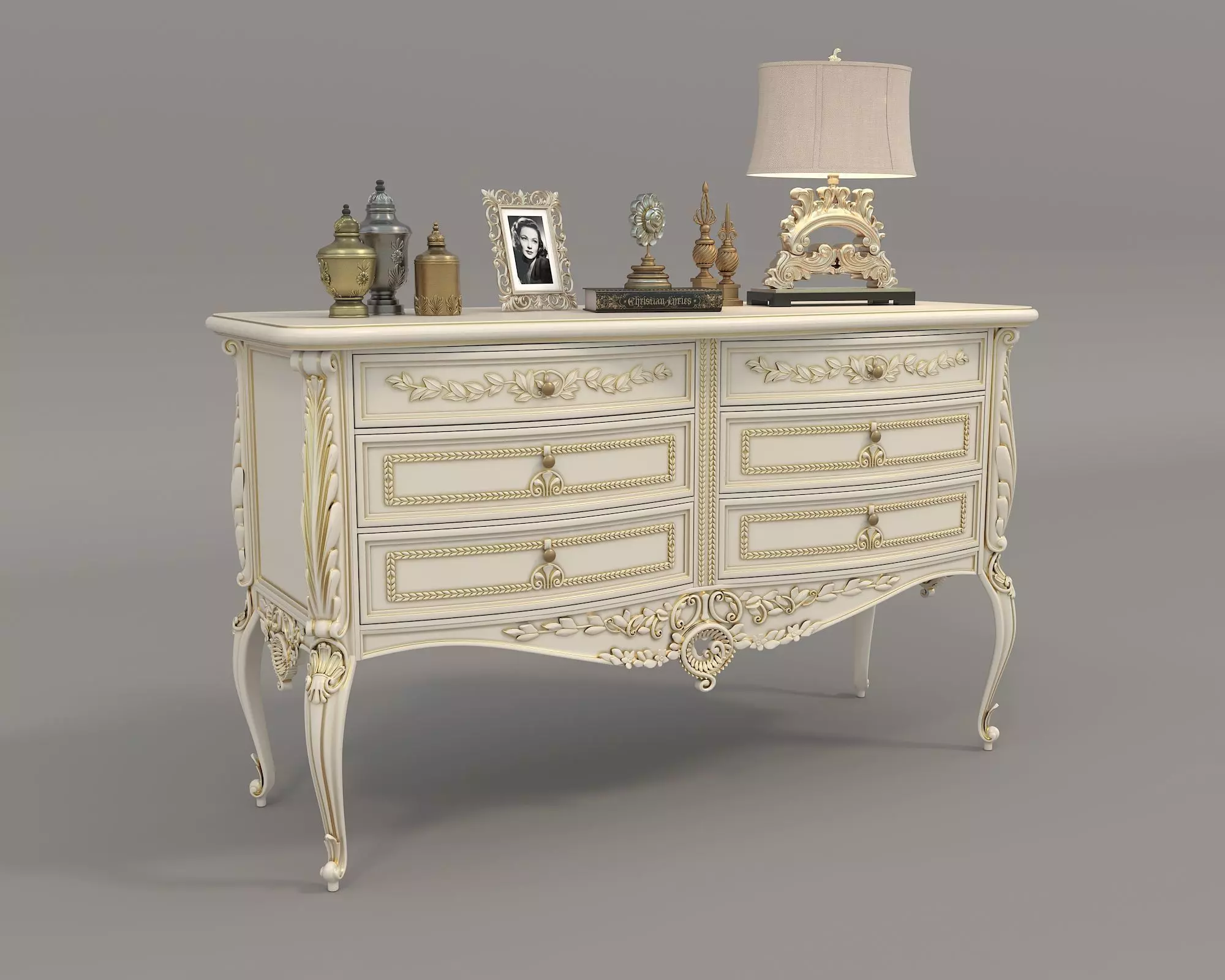 Classic European style Sideboard and Decoration 5 3D model_0