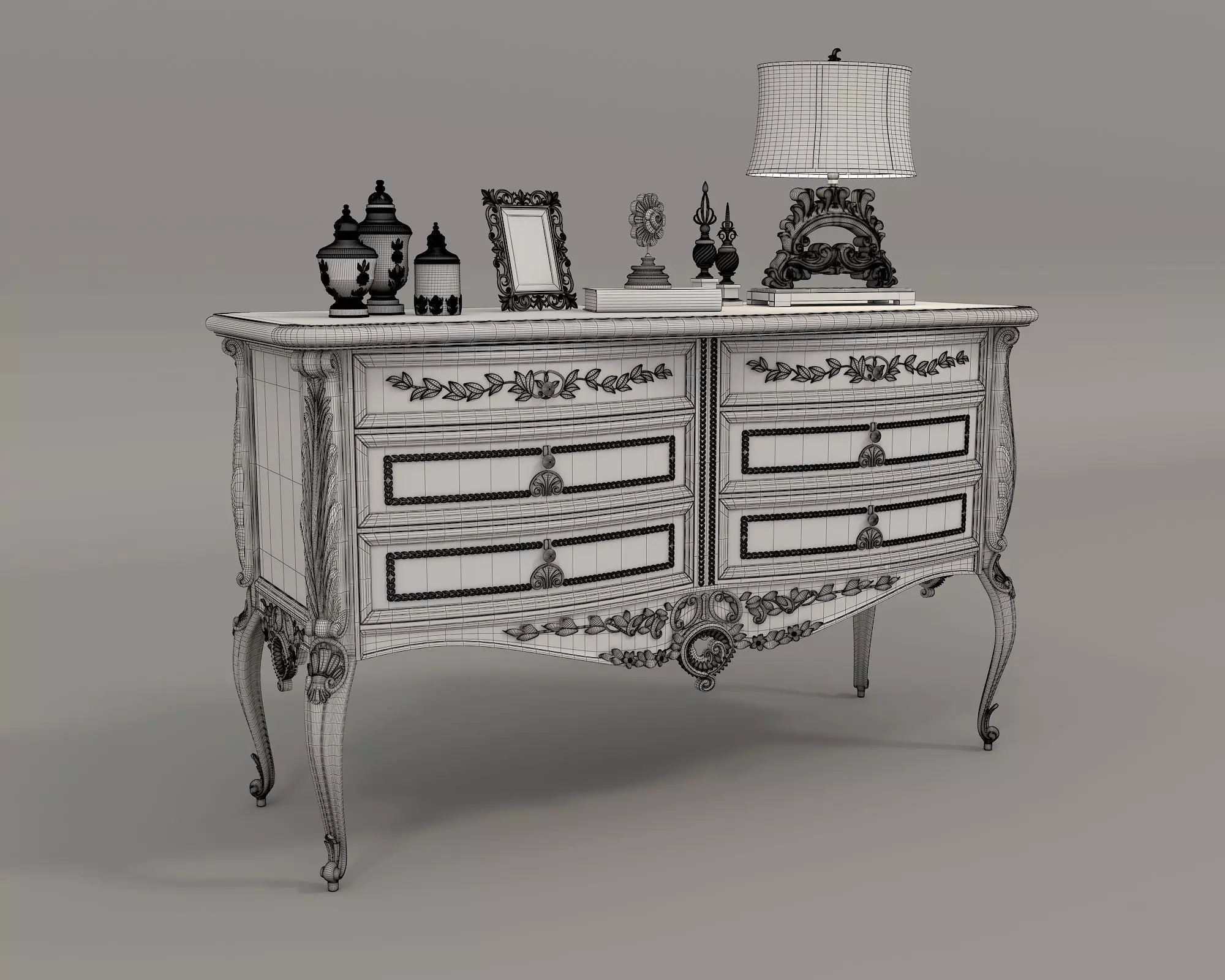 Classic European style Sideboard and Decoration 5 3D model_8