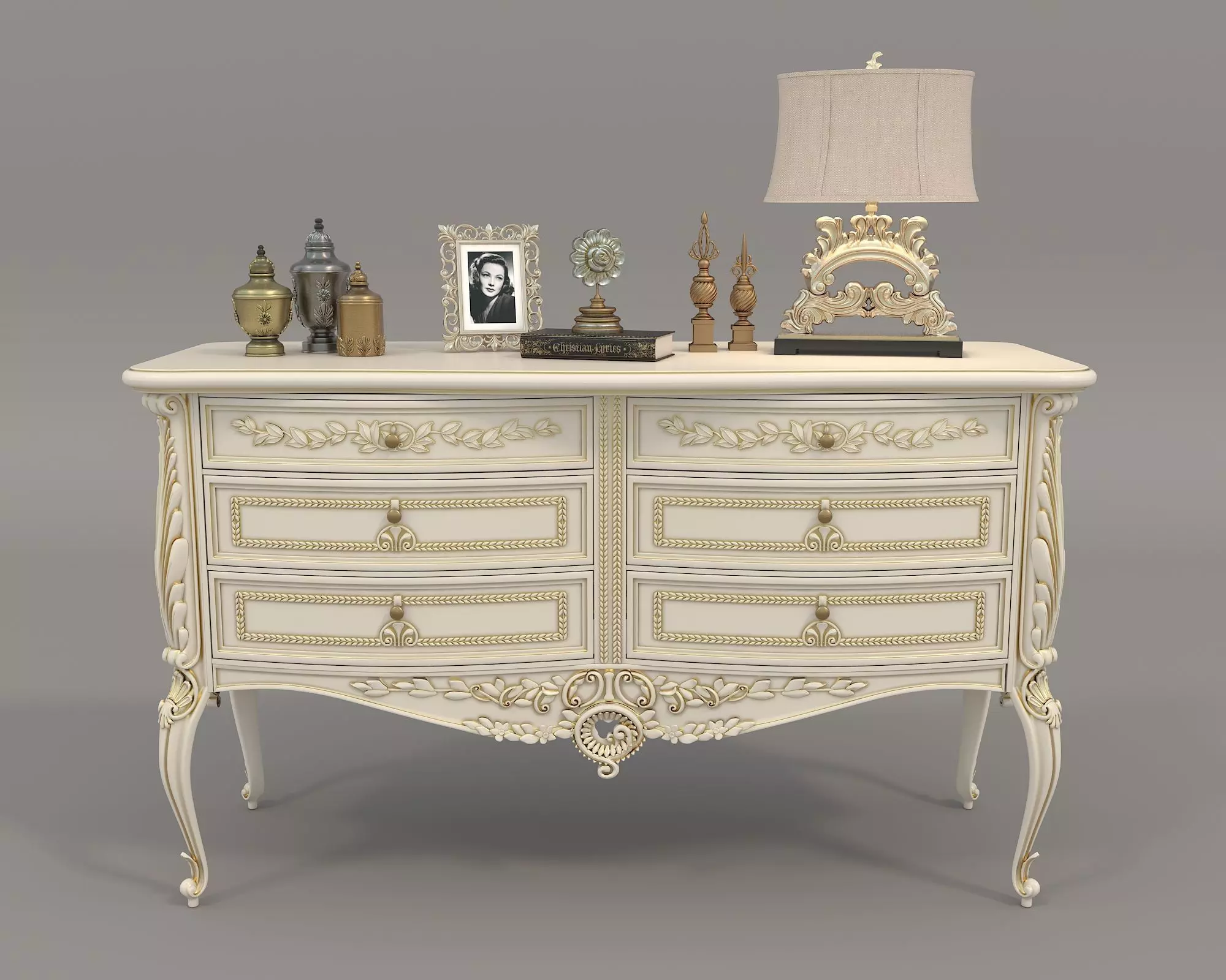 Classic European style Sideboard and Decoration 5 3D model_2