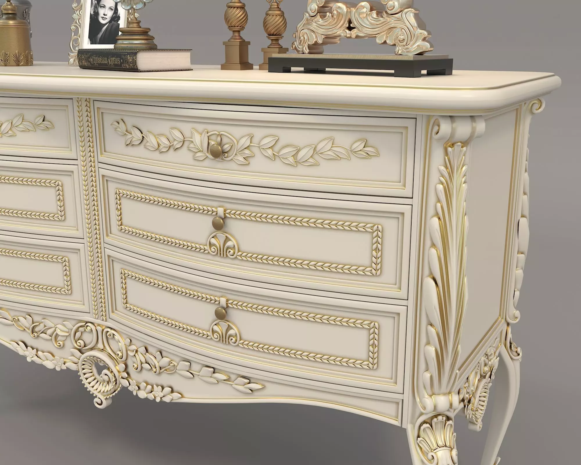 Classic European style Sideboard and Decoration 5 3D model_4