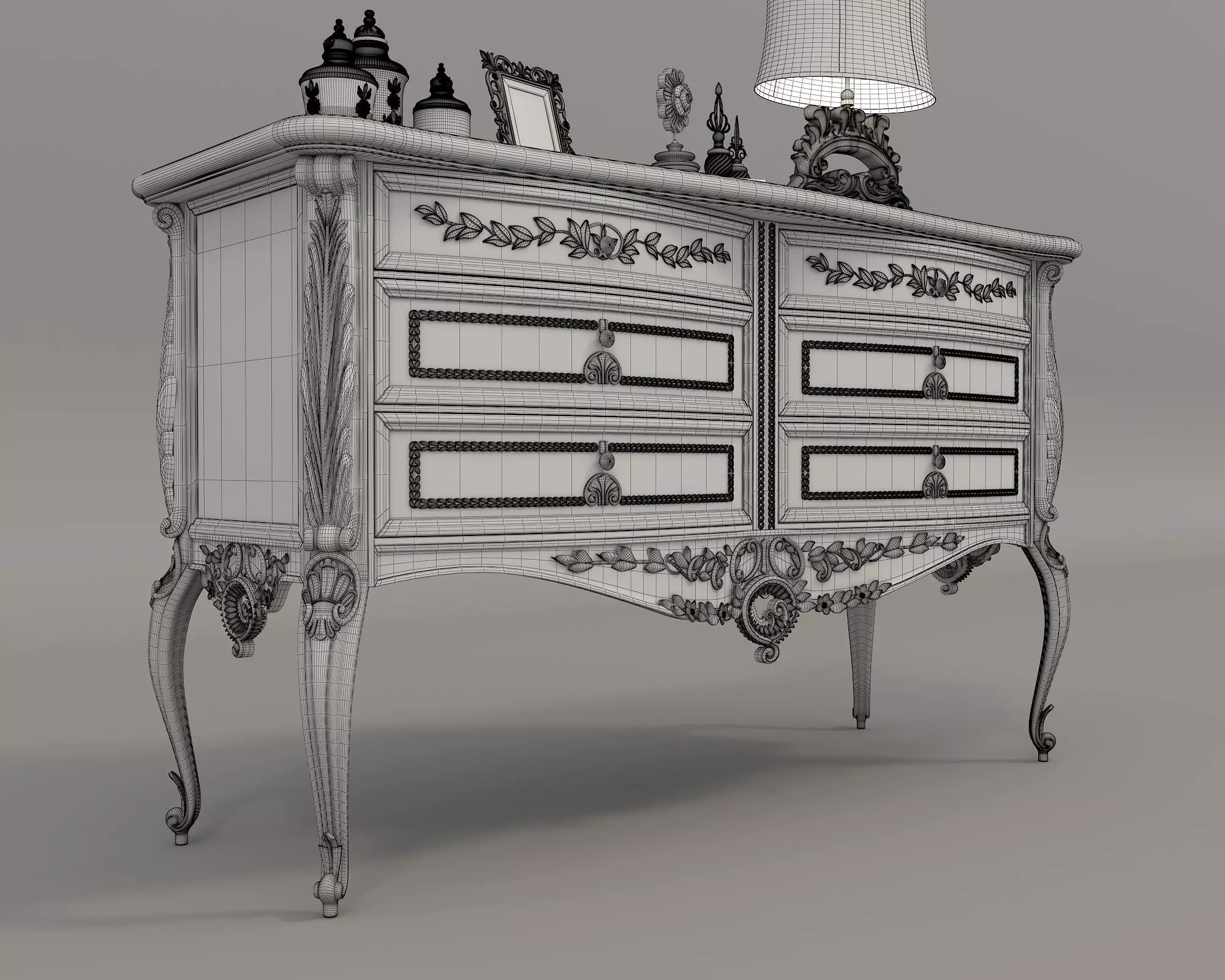 Classic European style Sideboard and Decoration 5 3D model_9