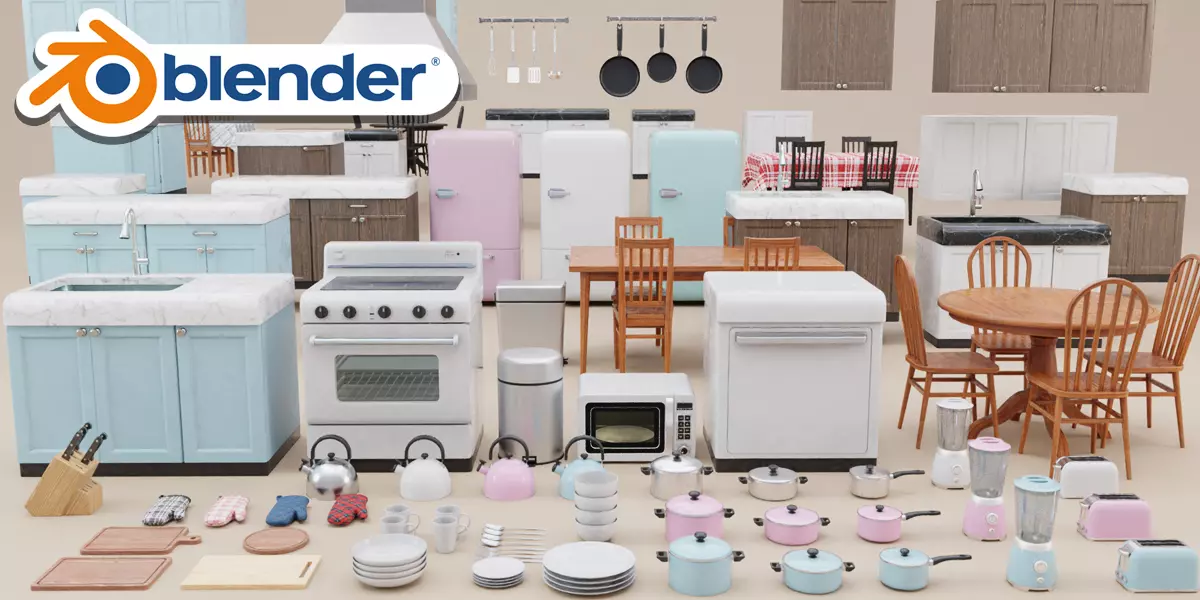 Stylized Kitchen Asset Collection Free low-poly 3D model_0