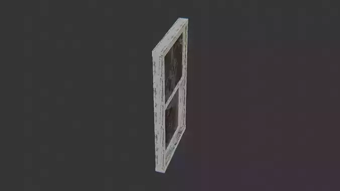 Aged White Wood Window Frame with Glass