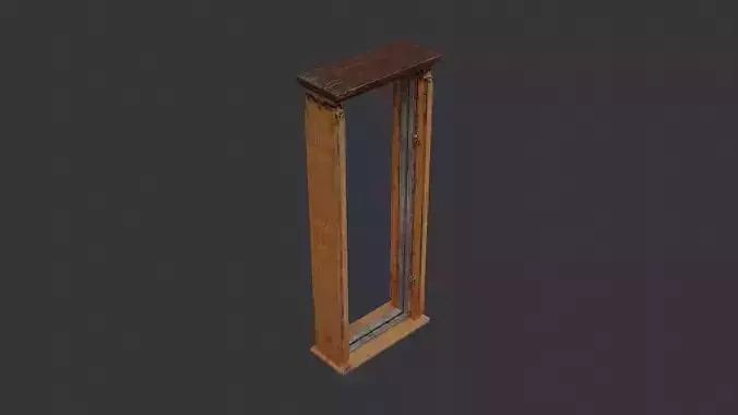 Wooden Window Frame with Ornate Trim