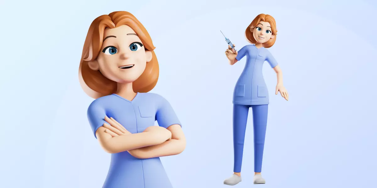 Nurse Cartoon Female Character Illustration Free low-poly 3D model_0