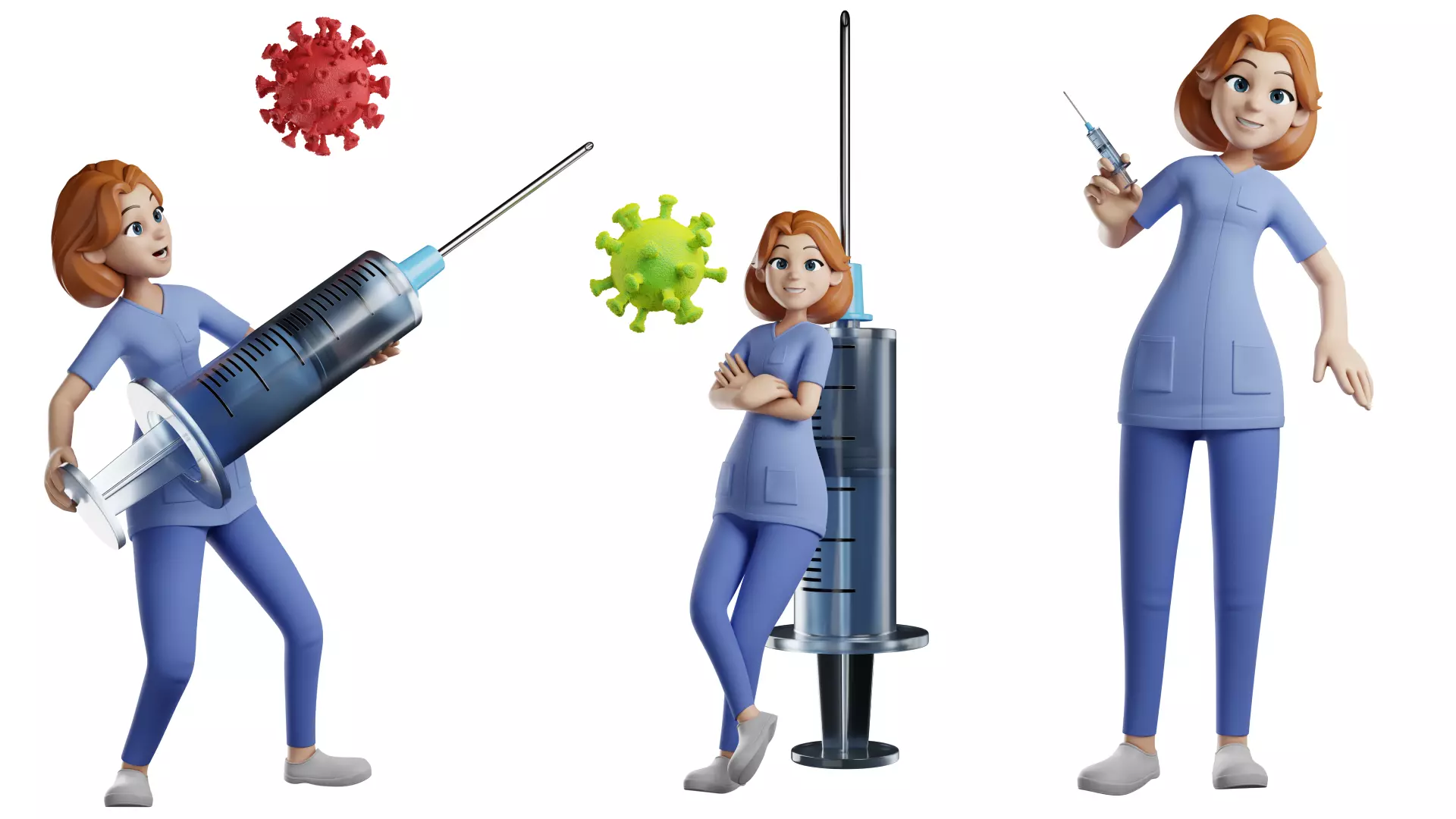 Nurse Cartoon Female Character Illustration Free low-poly 3D model_3