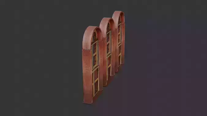 Wooden Arch Window Trio Ornate Frames