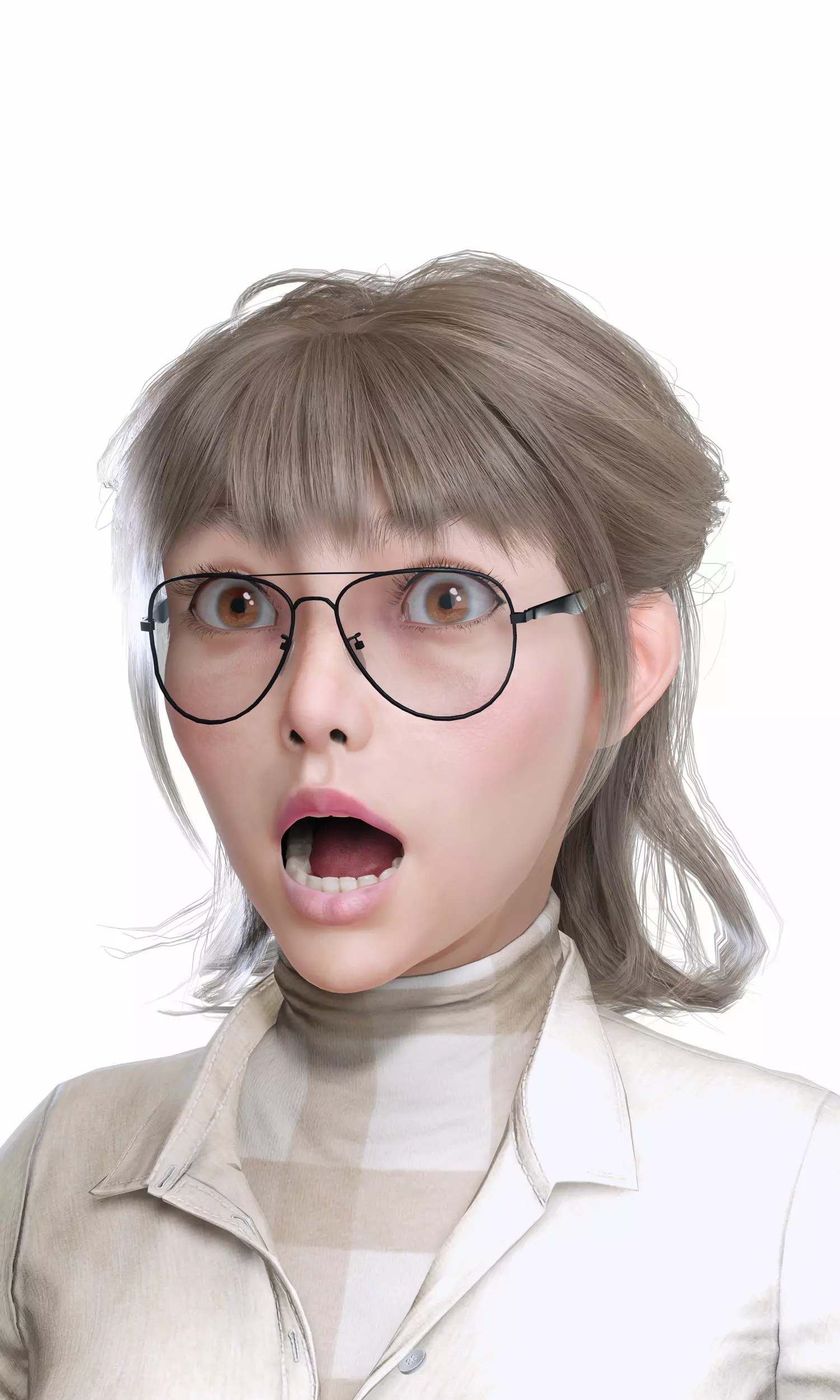 Stylized Female Character Cartoon with Glasses Low-poly 3D model_22