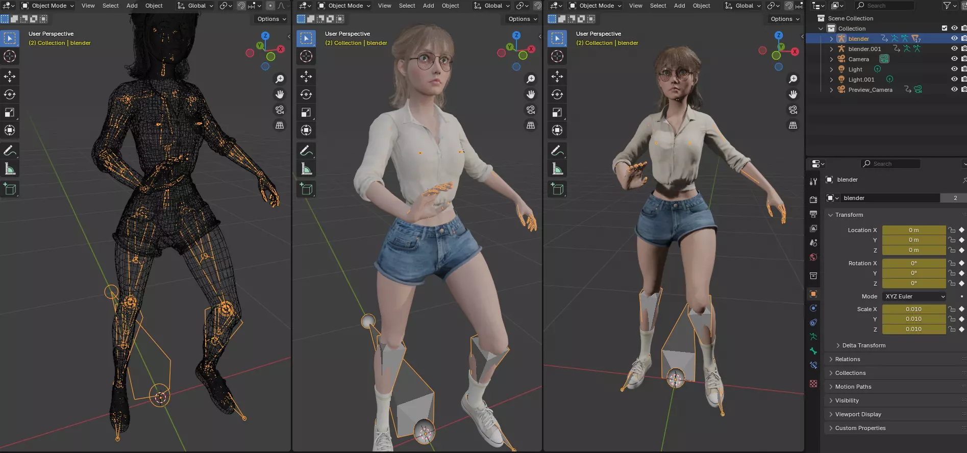 Stylized Female Character Cartoon with Glasses Low-poly 3D model_8