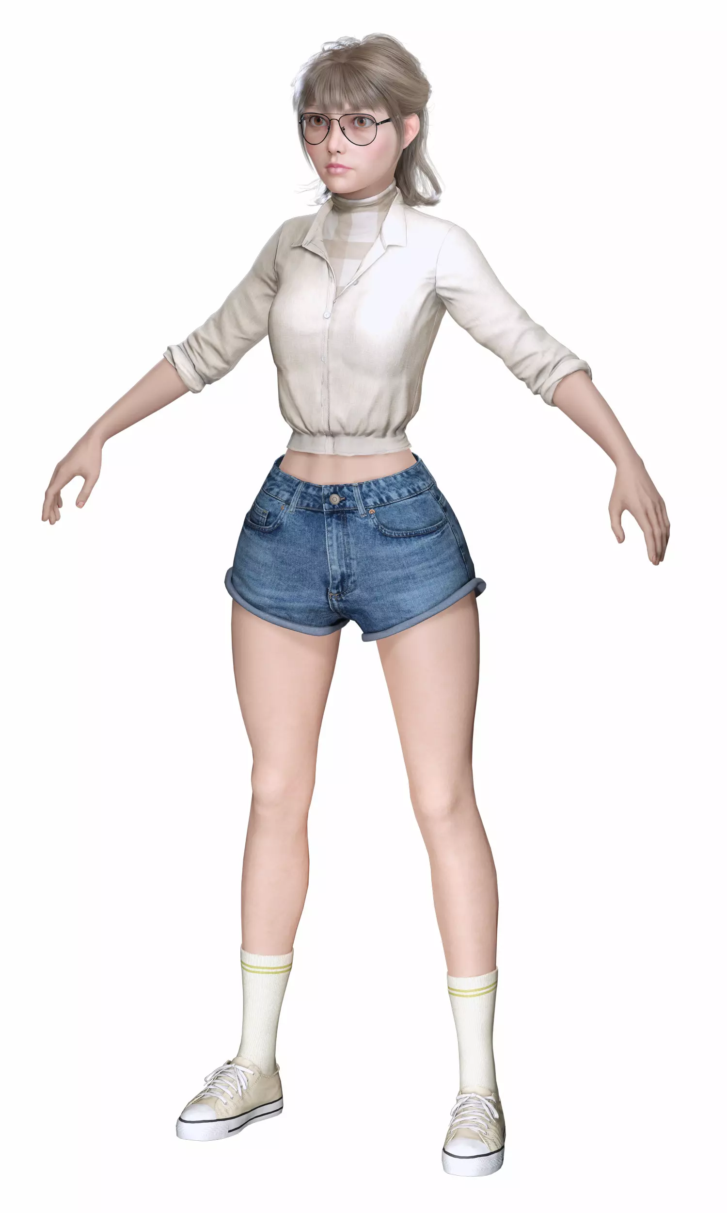 Stylized Female Character Cartoon with Glasses Low-poly 3D model_18