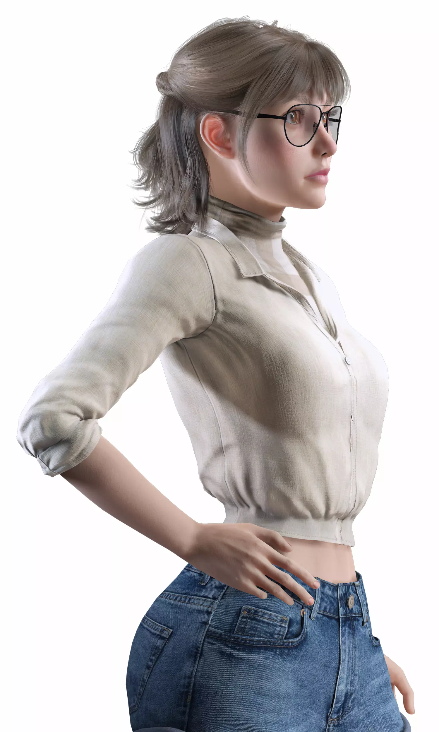 Stylized Female Character Cartoon with Glasses Low-poly 3D model_15