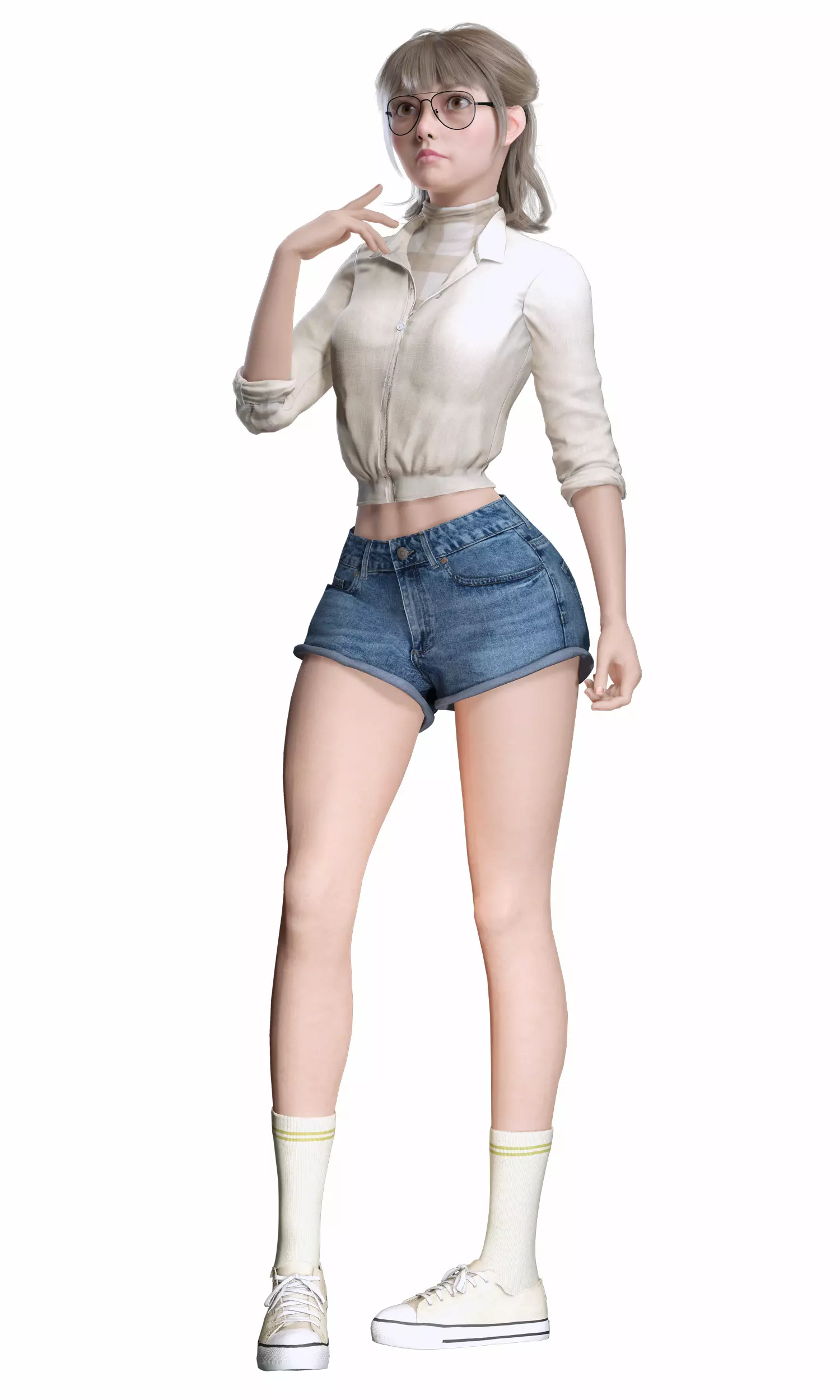 Stylized Female Character Cartoon with Glasses Low-poly 3D model_12