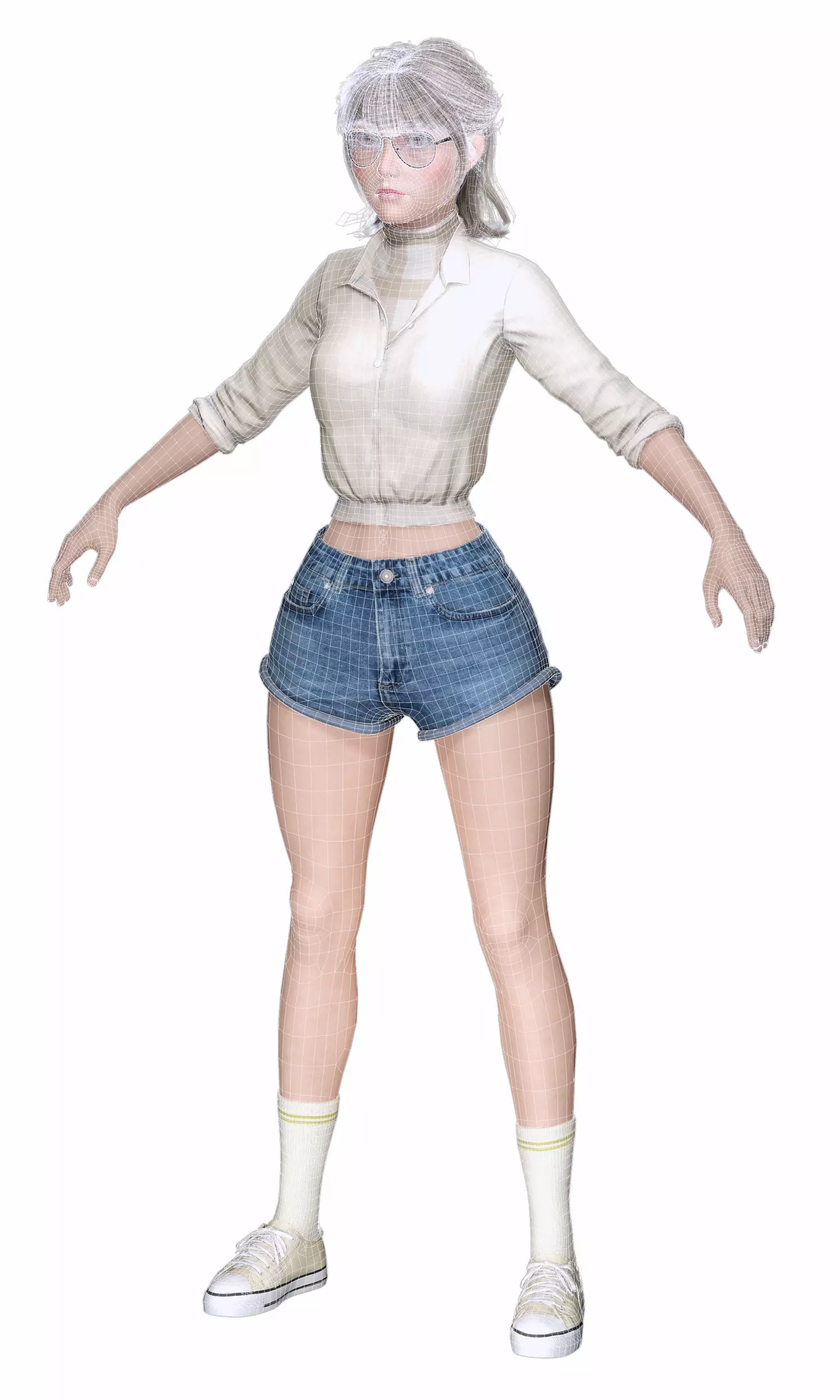 Stylized Female Character Cartoon with Glasses Low-poly 3D model_19