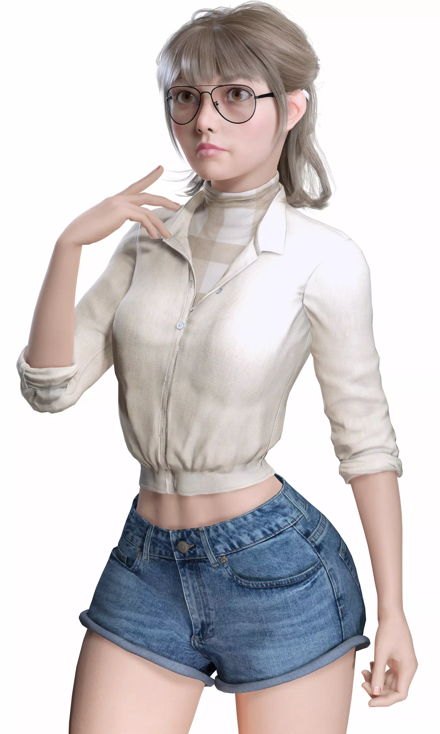 Stylized Female Character Cartoon with Glasses Low-poly 3D model_11