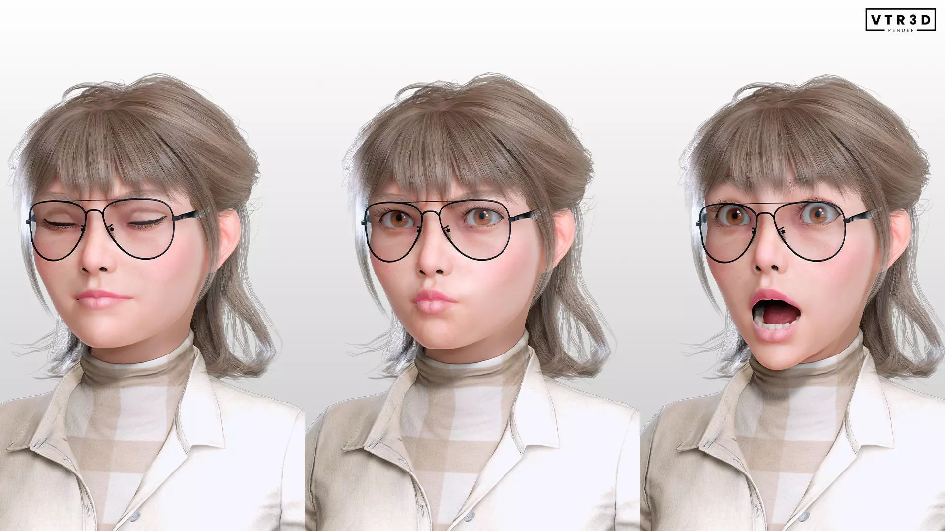 Stylized Female Character Cartoon with Glasses Low-poly 3D model_3