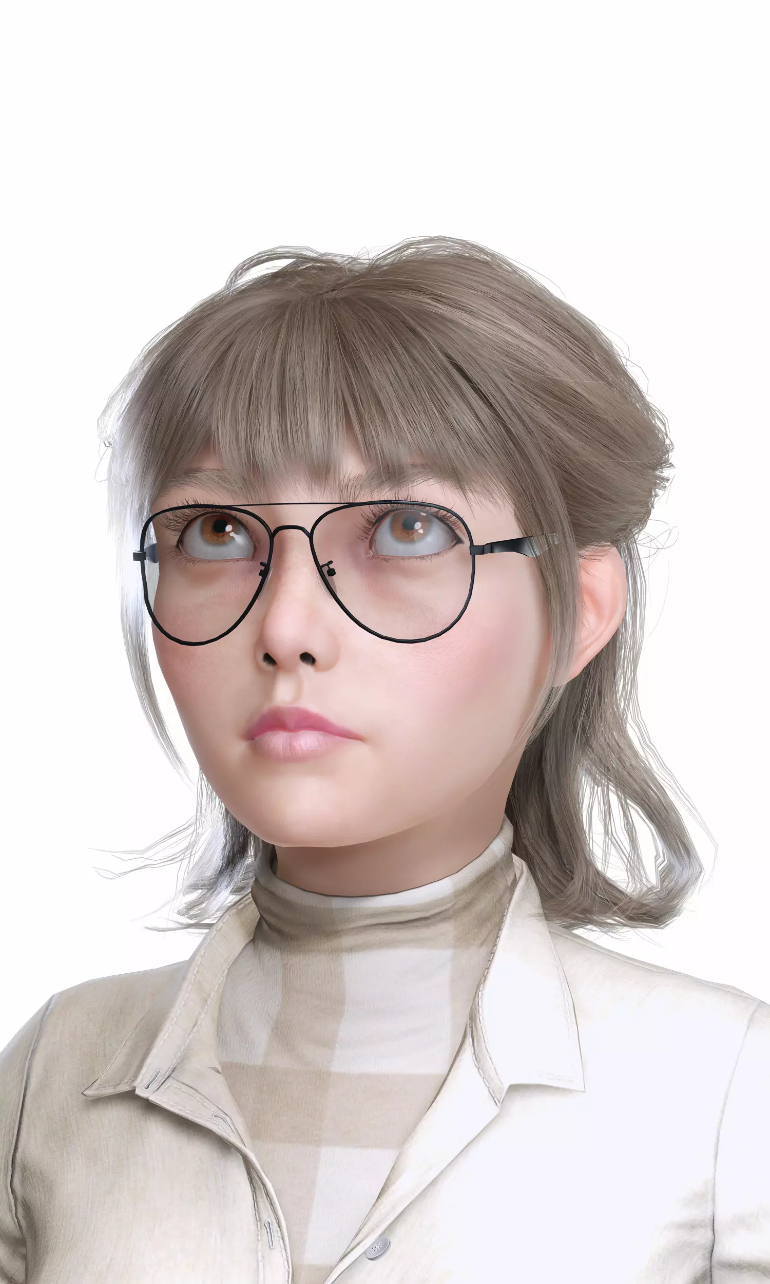 Stylized Female Character Cartoon with Glasses Low-poly 3D model_23