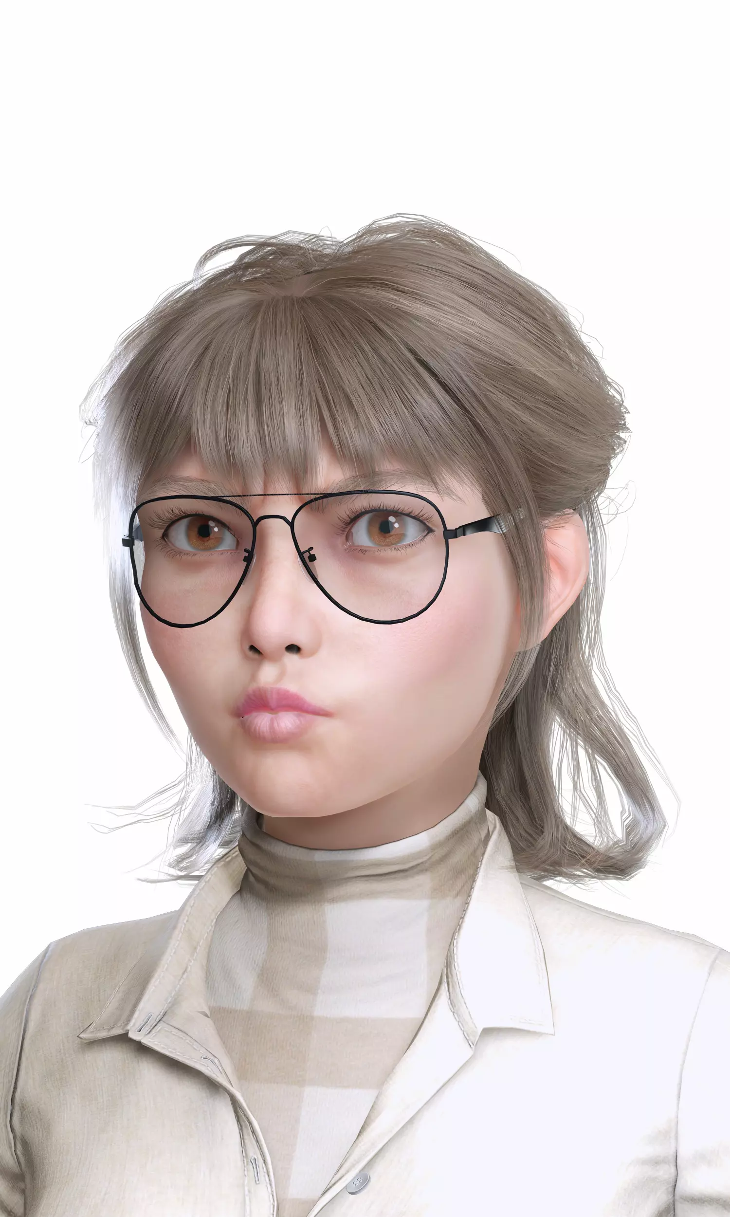 Stylized Female Character Cartoon with Glasses Low-poly 3D model_21