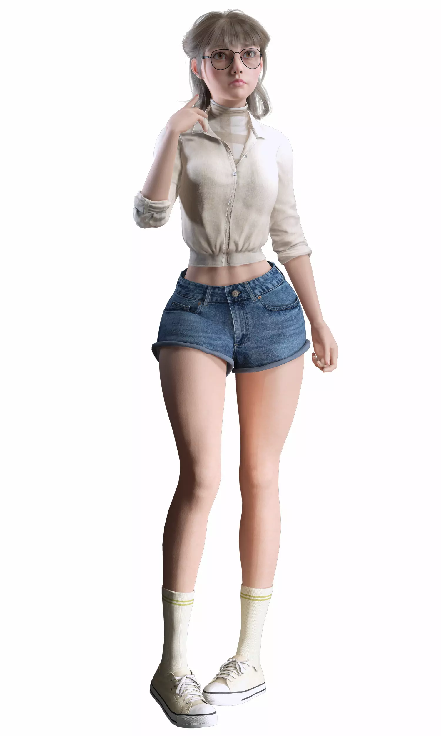 Stylized Female Character Cartoon with Glasses Low-poly 3D model_13