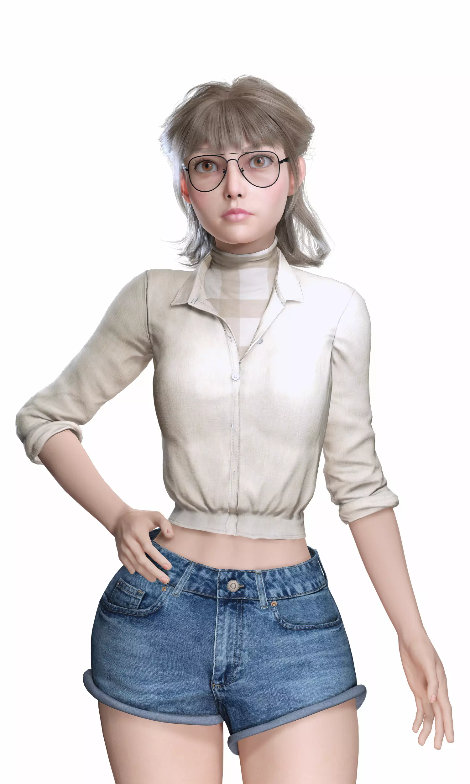 Stylized Female Character Cartoon with Glasses Low-poly 3D model_14