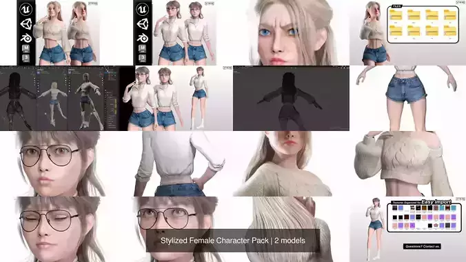 Stylized Cartoon Female Character Pack