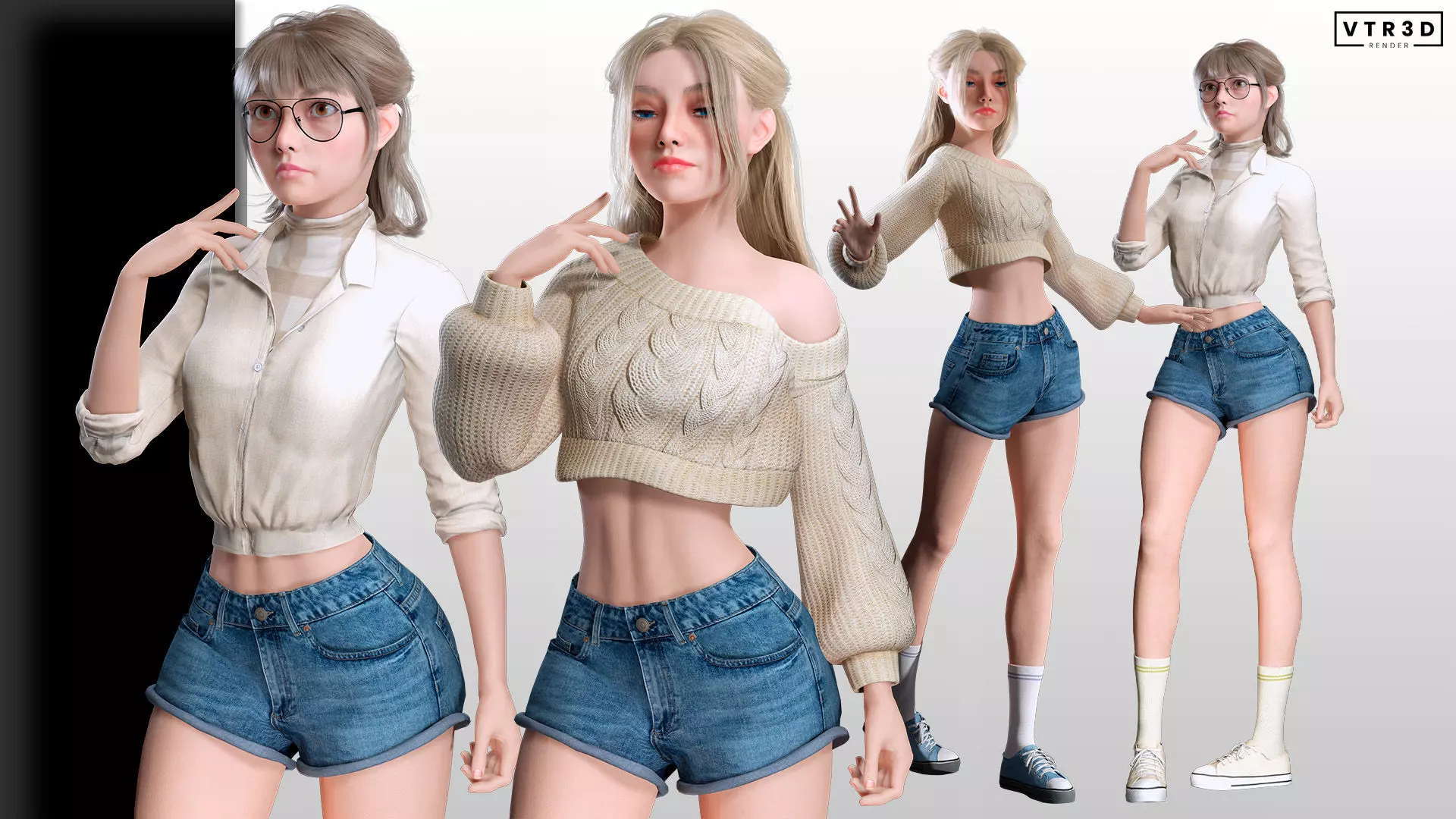 Stylized Cartoon Female Character Pack 3D Model Collection_4