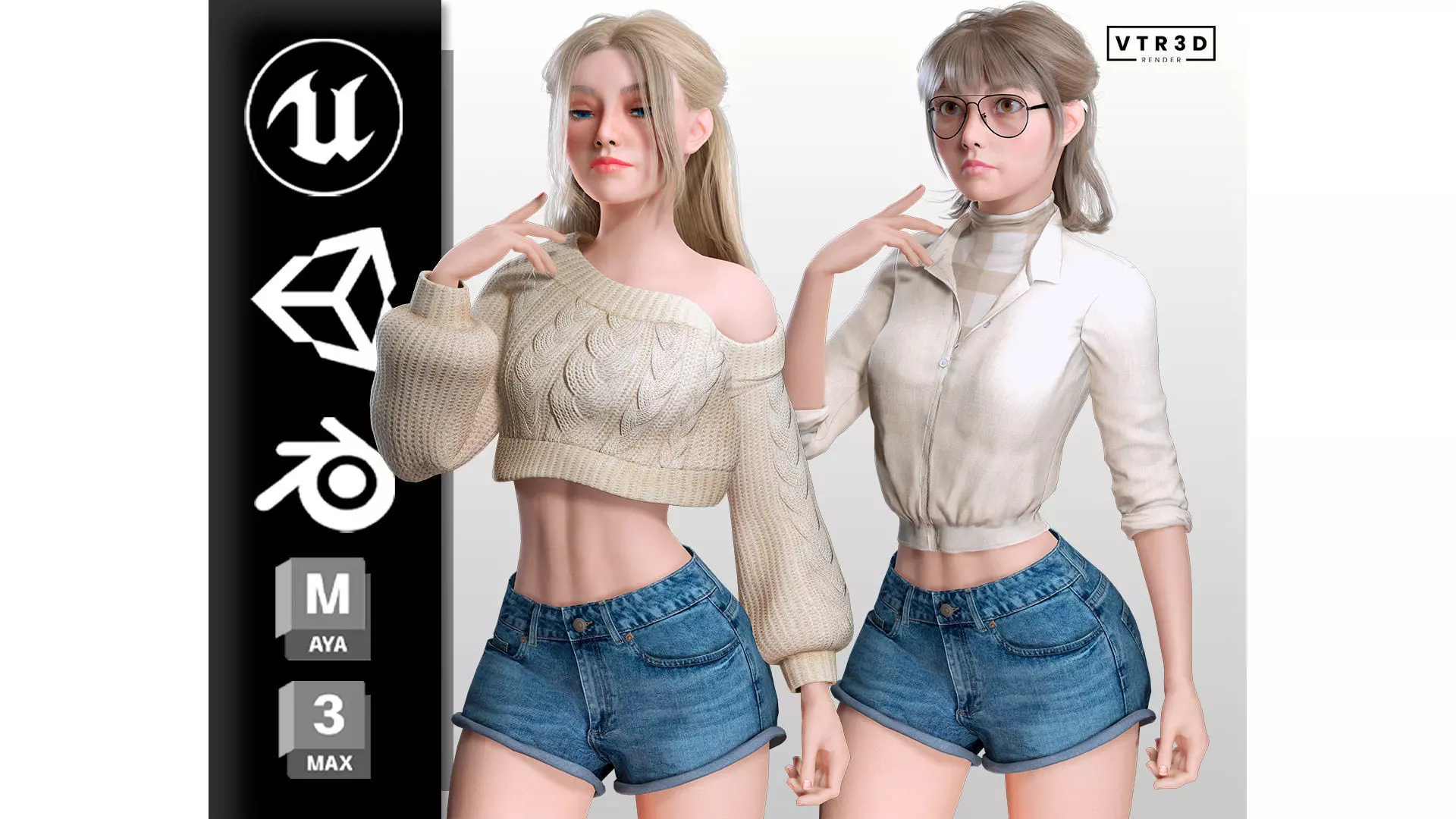 Stylized Cartoon Female Character Pack 3D Model Collection_0