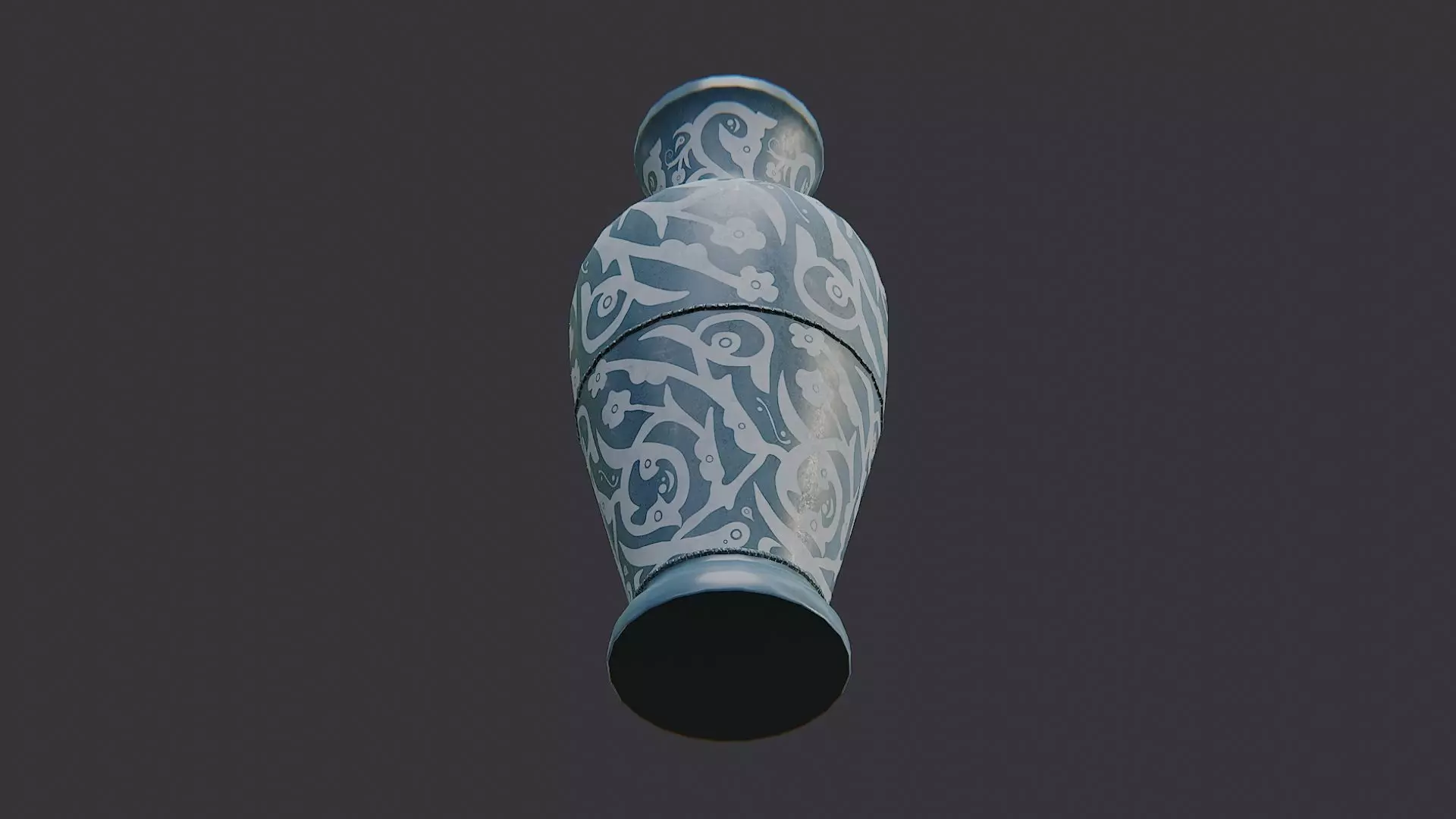 Ornate blue vase with scrollwork Low-poly 3D model_5