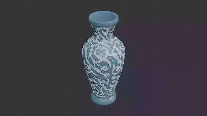 Ornate blue vase with scrollwork