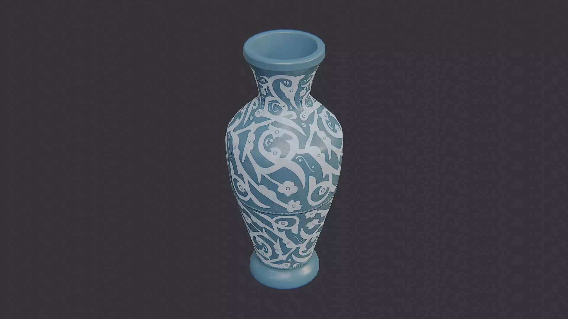 Ornate blue vase with scrollwork Low-poly 3D model_0