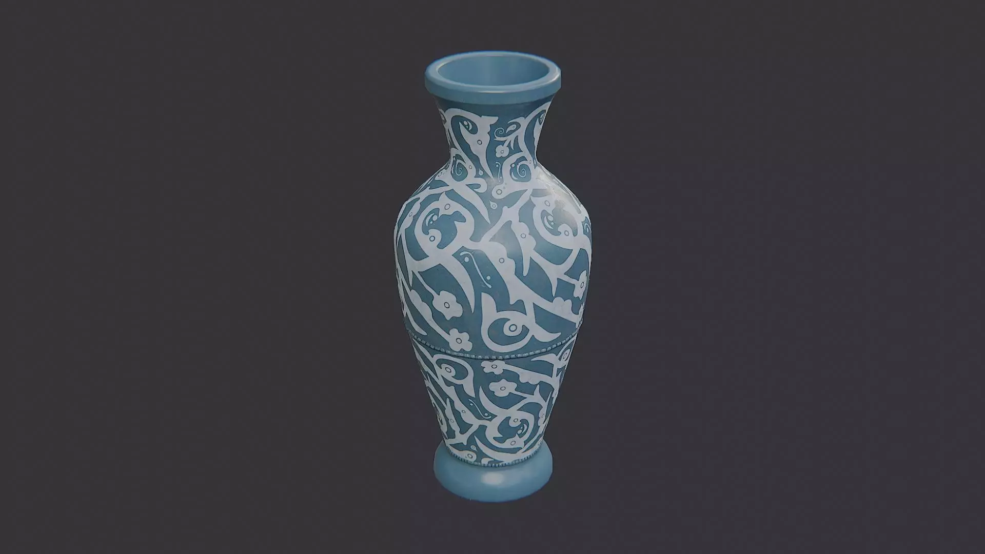 Ornate blue vase with scrollwork Low-poly 3D model_1